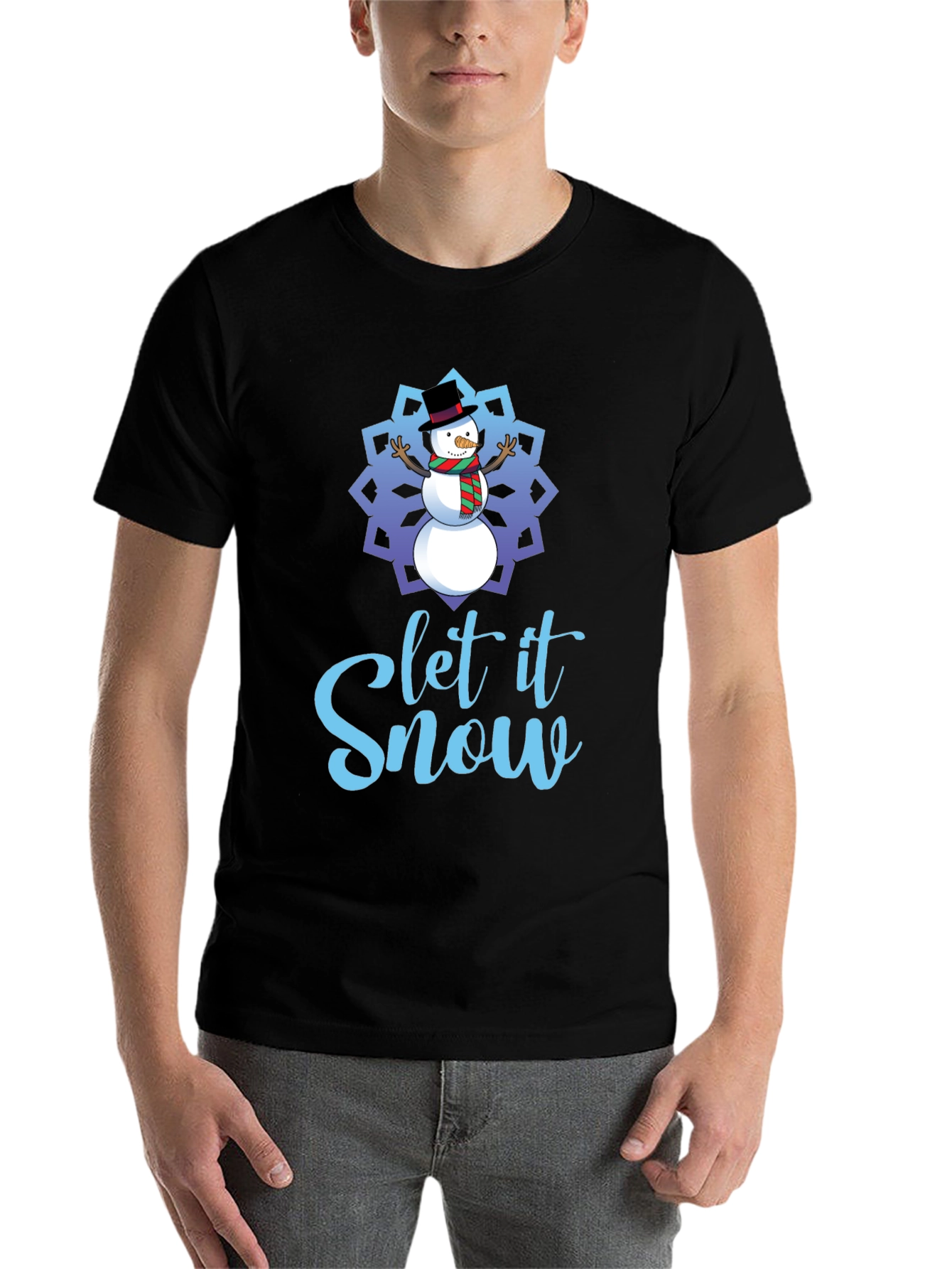 Black Let it Snow Snowman Holiday T-Shirt view 7