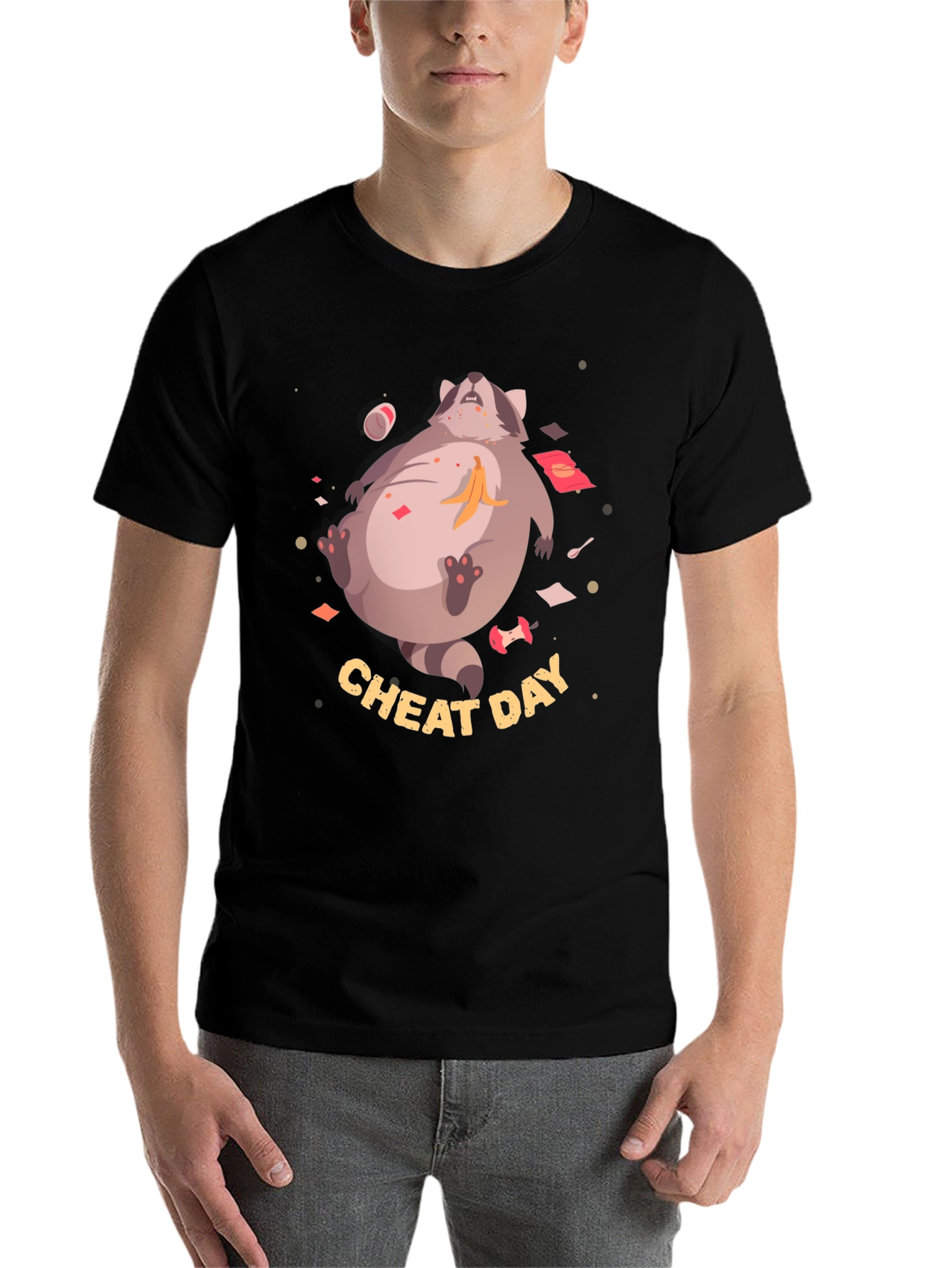 Black Cheat Day Racoon Graphic Tee view 7