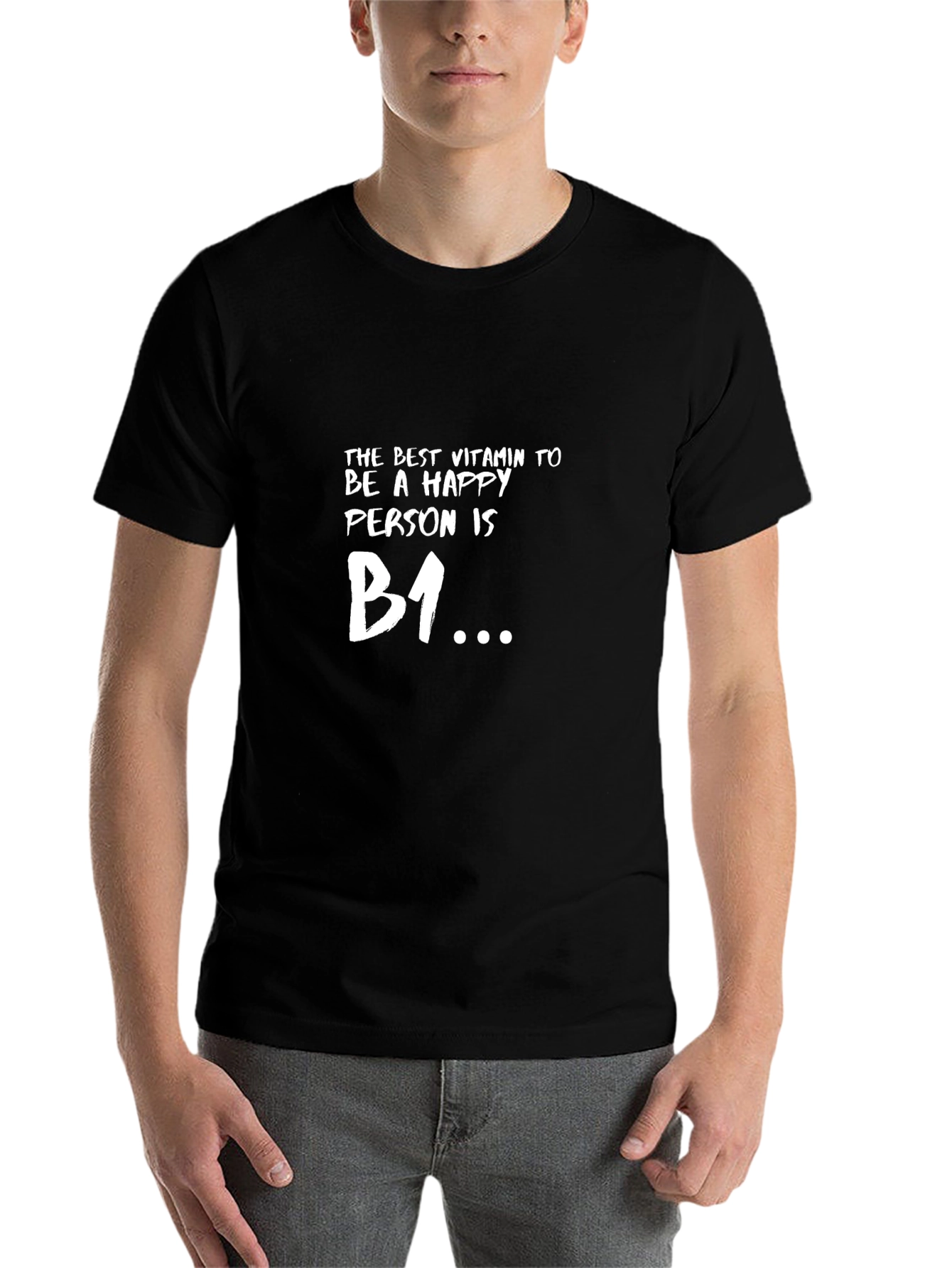 Black Happy Person B1 Funny Graphic Tee - Black view 7