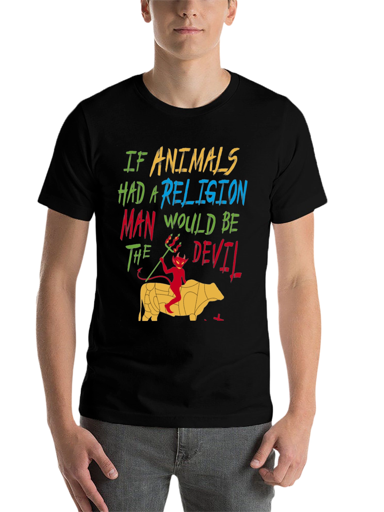 Black If Animals Had A Religion T-Shirt view 7