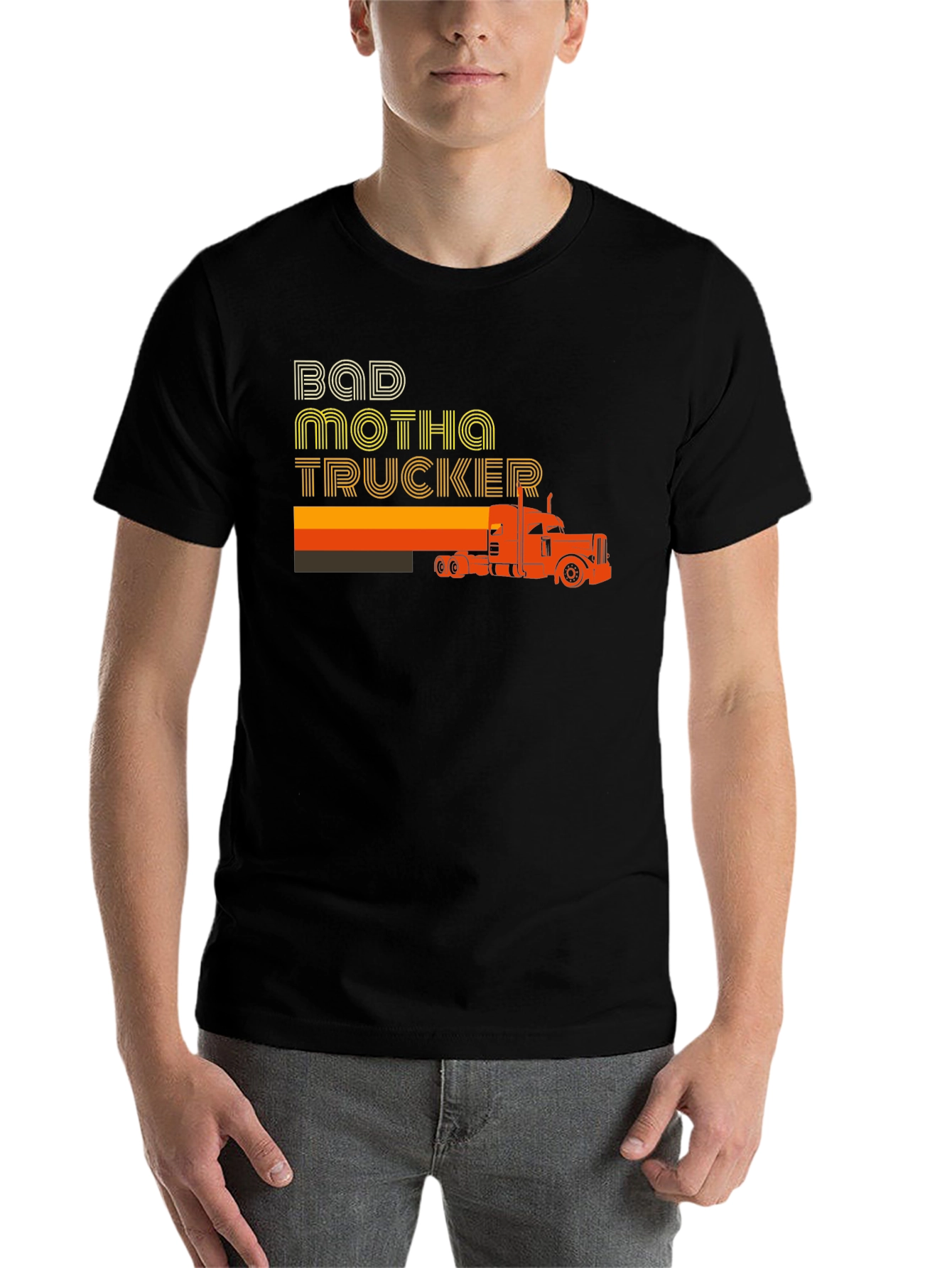Black Bad Motha Trucker Graphic T-Shirt - Retro Style view 7