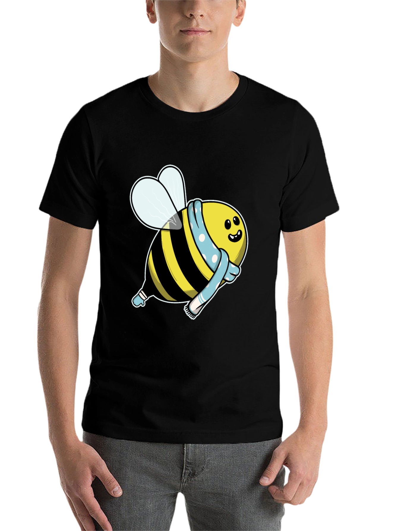 Black Cute Cartoon Bee T-Shirt - Black Cotton Blend view 7