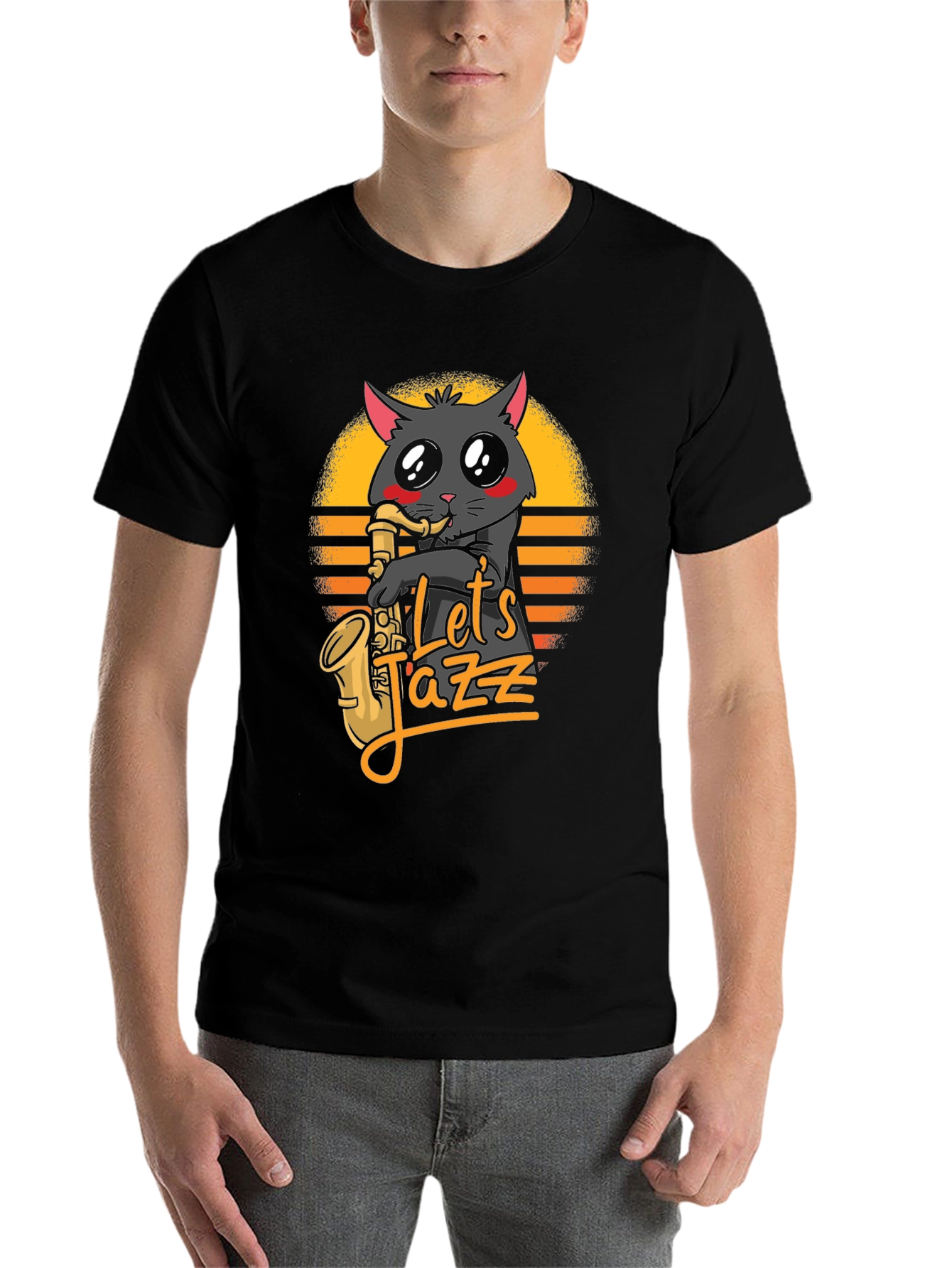 Black Let's Jazz Cat T-Shirt - Black view 7