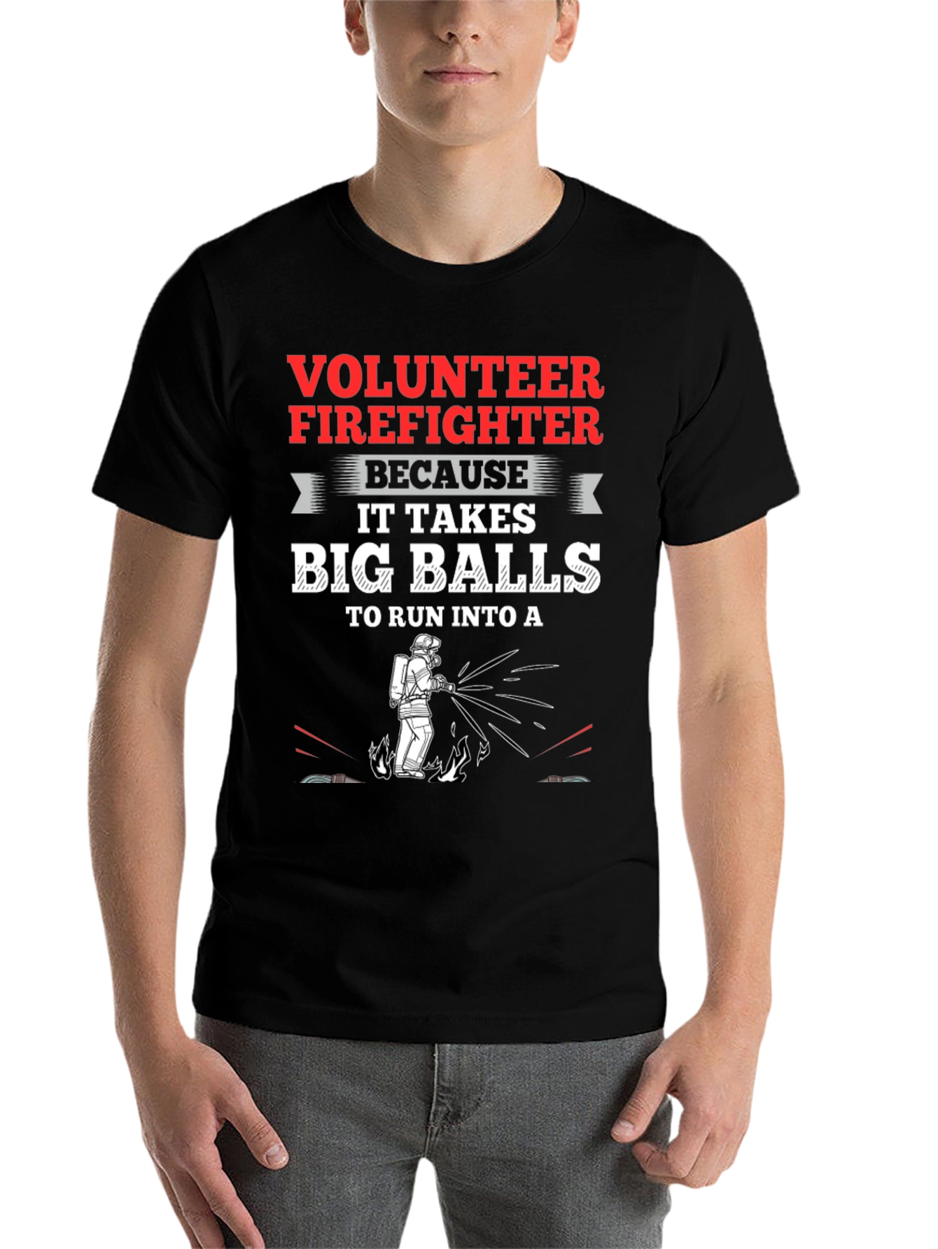 Black Volunteer Firefighter Big Balls Graphic Tee view 7