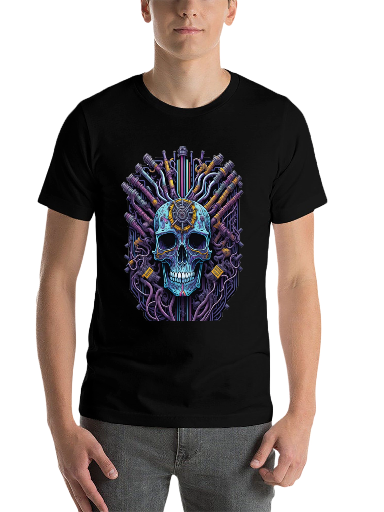 Black Cyberpunk Skull Graphic Tee - Black view 7