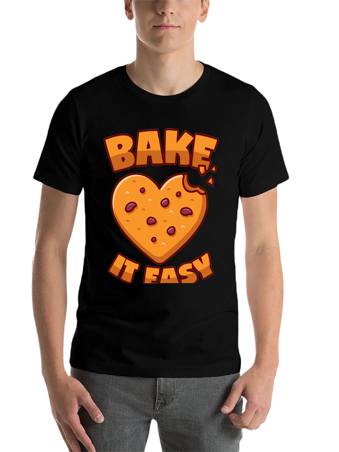 Black Bake It Easy T-Shirt Cookie Heart Graphic Tee view 7