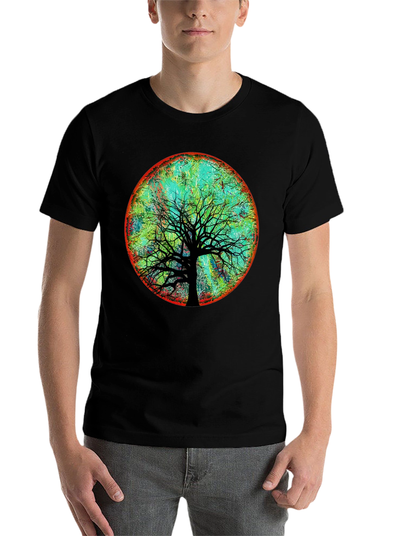 Black Artsy Tree of Life Graphic Tee - Black Cotton Blend view 7