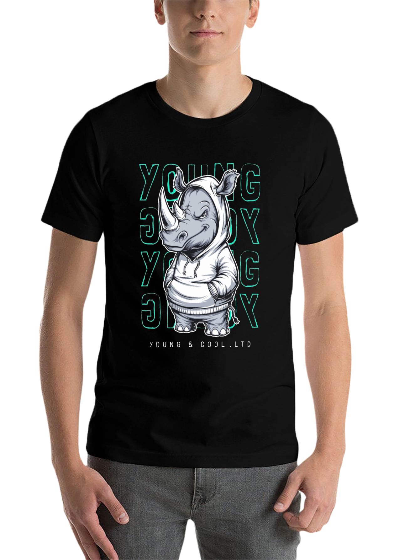 Black Cool Rhino Graphic T-Shirt - Young & Cool Ltd. view 7