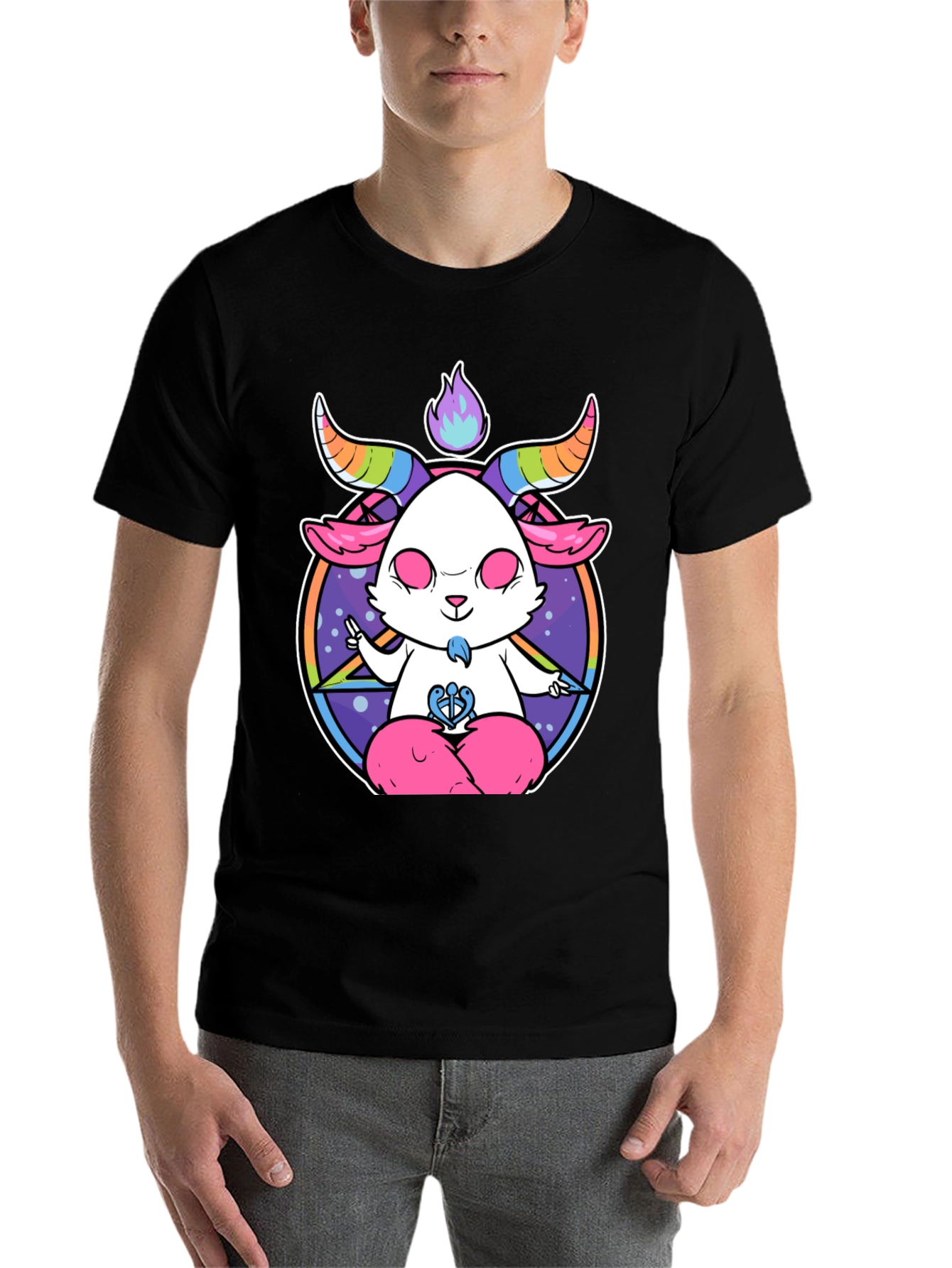 Black Meditating Pastel Goat T-Shirt view 7