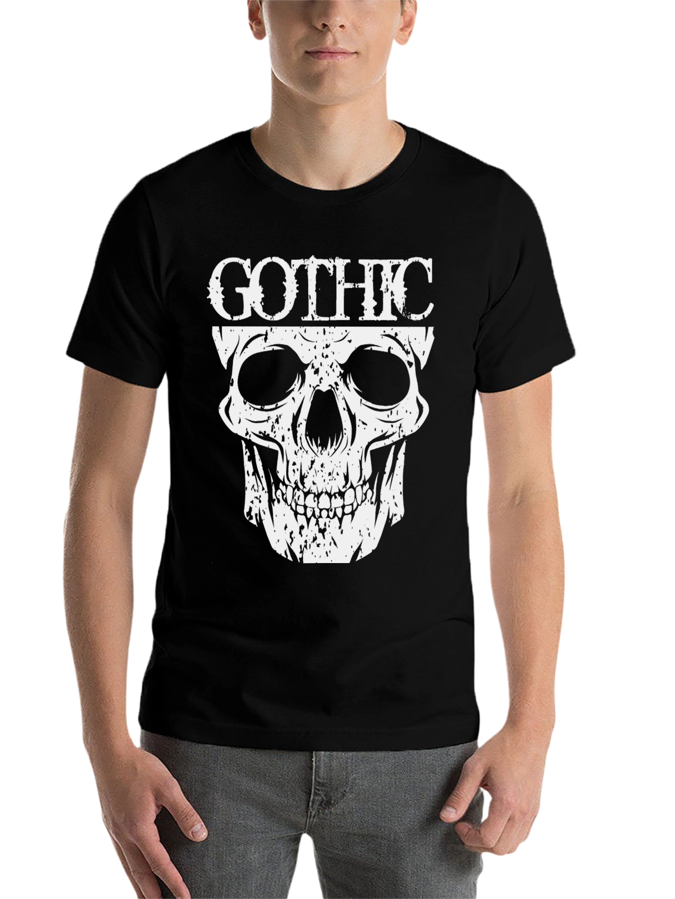 Black Gothic Skull Graphic T-Shirt - Dark Fashion view 7