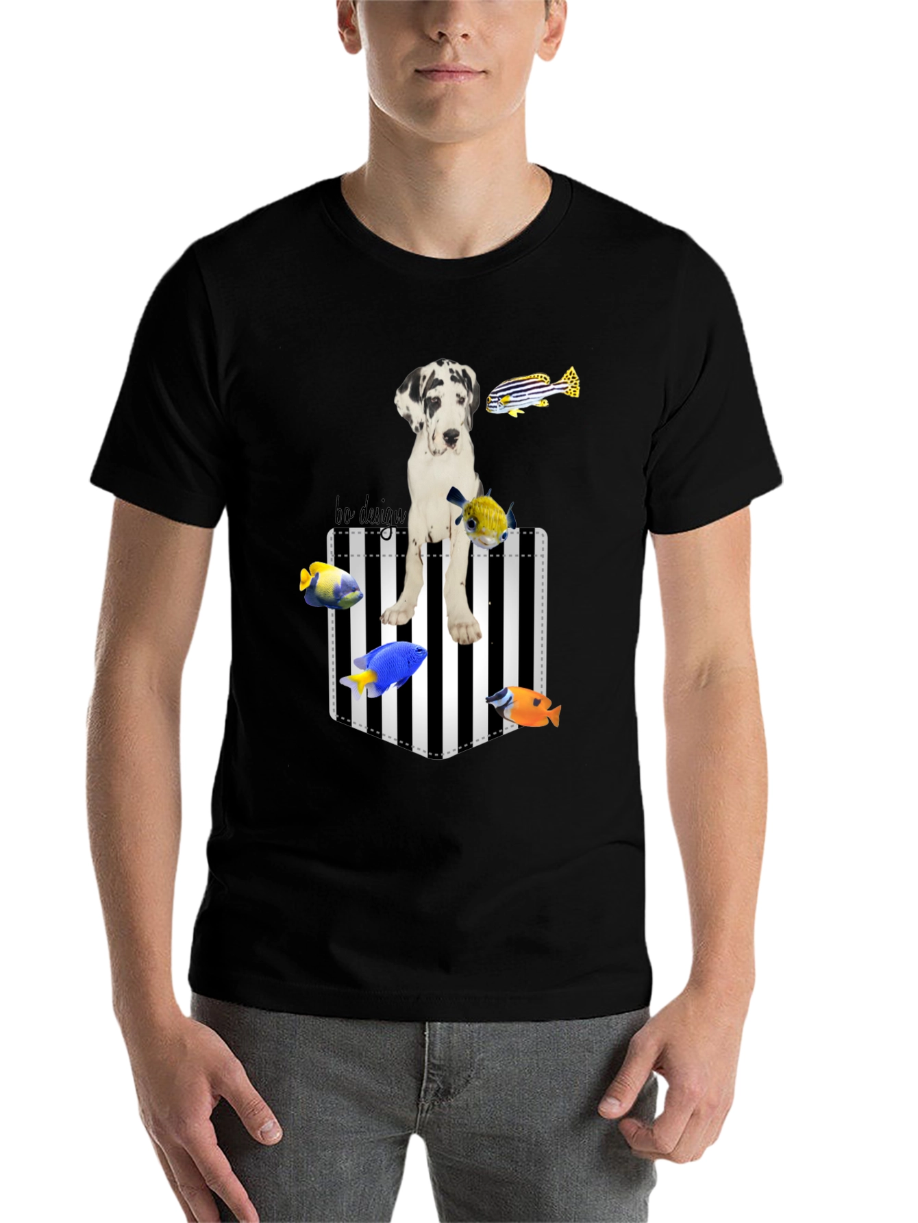 Black Dog and Fish Graphic Tee - Unique Print view 7