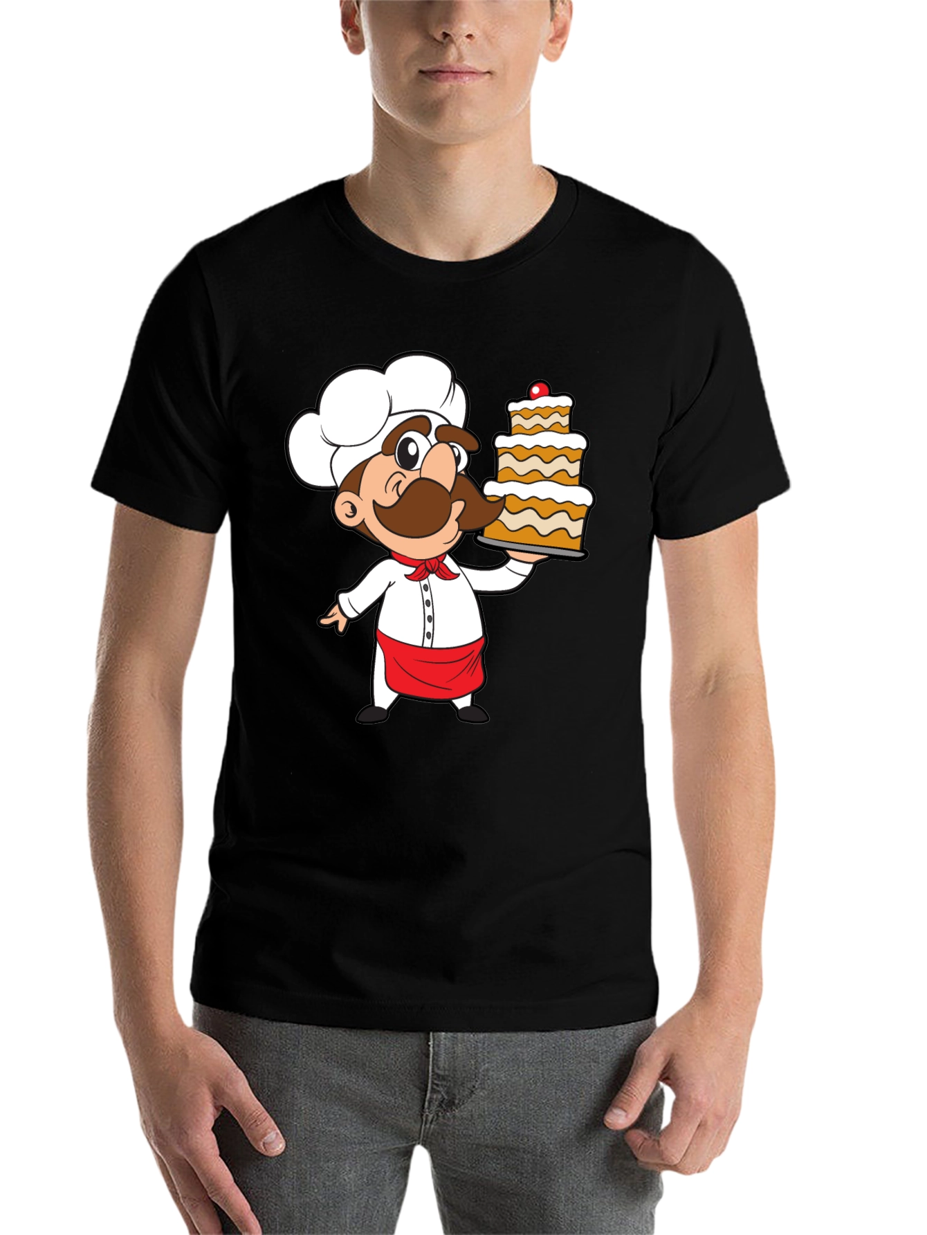 Black Chef Cartoon Graphic Print T-Shirt view 7