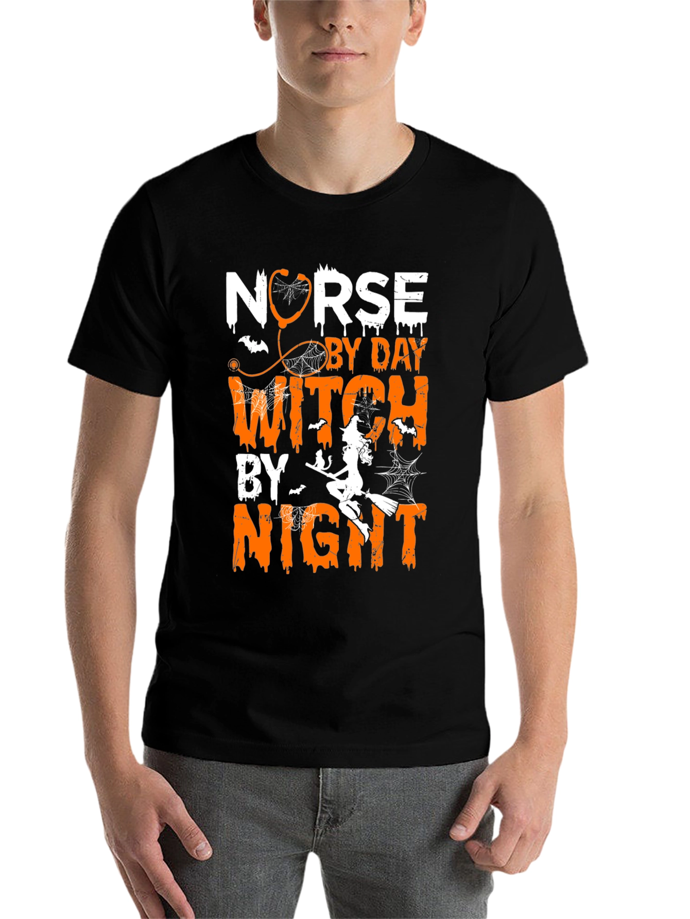 Black Nurse By Day Witch By Night Halloween T-Shirt view 7