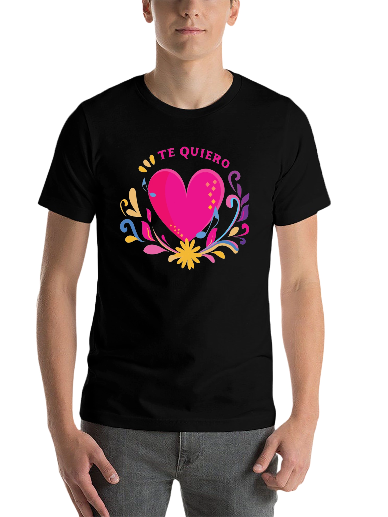 Black Te Quiero Heart Graphic Black T-Shirt view 7
