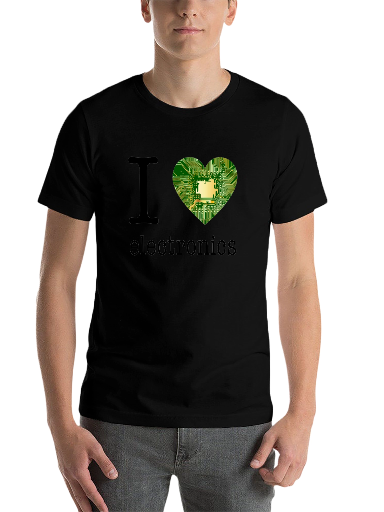 Black I Heart Electronics T-Shirt - Circuit Board Design view 7
