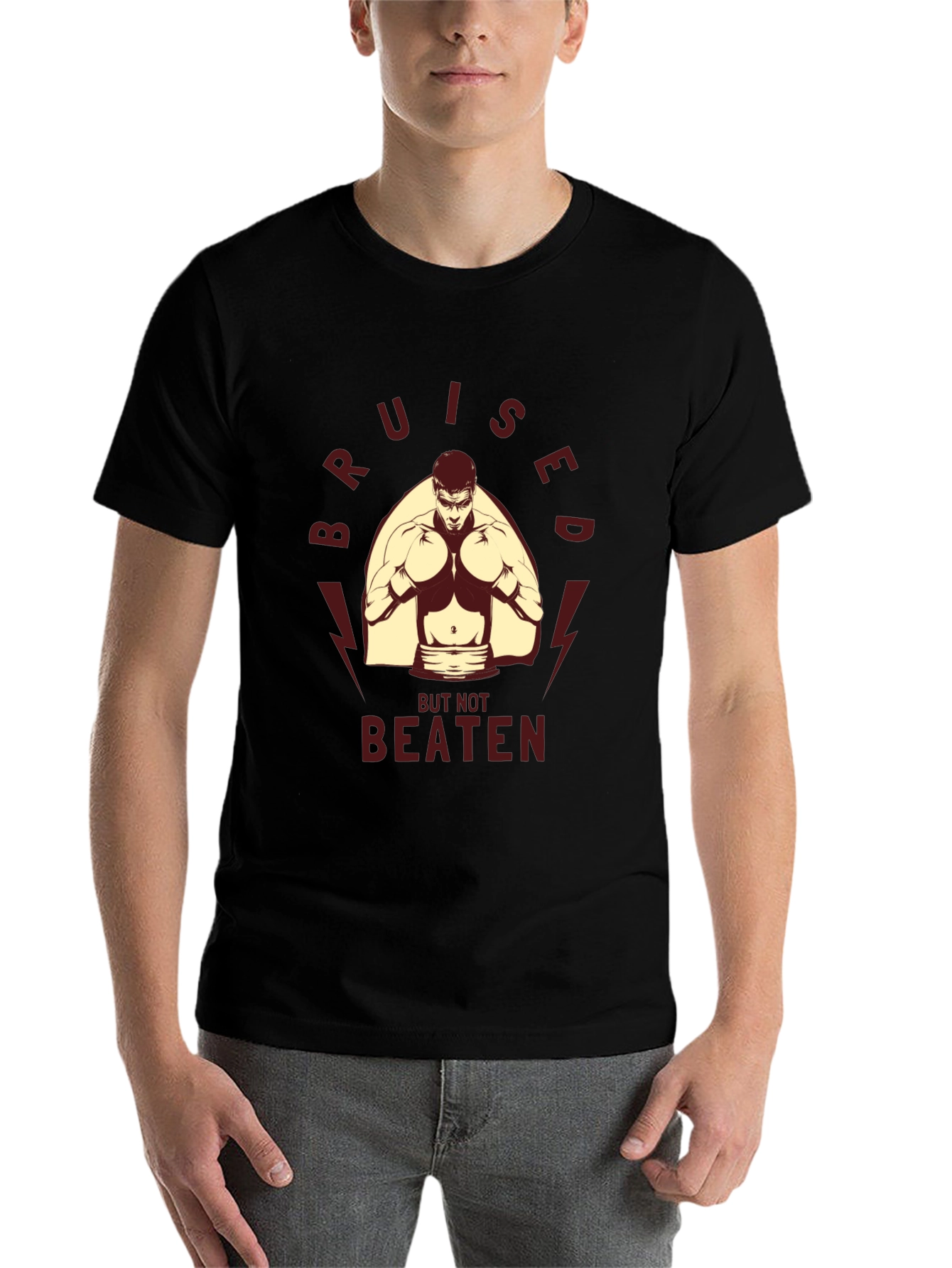 Black Bruised But Not Beaten Boxing Graphic Tee view 7