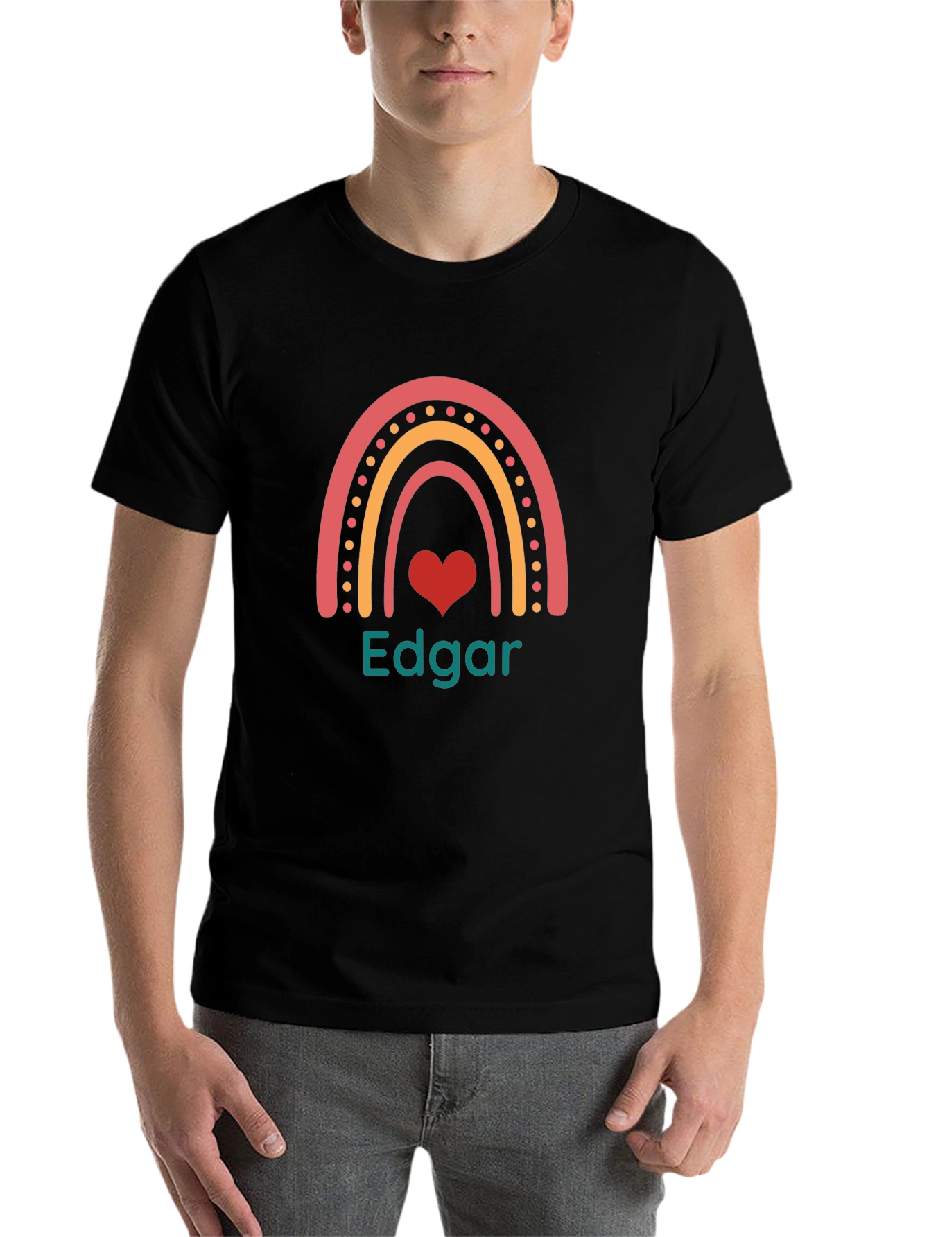 Black Personalized Rainbow Edgar Heart T-Shirt view 7