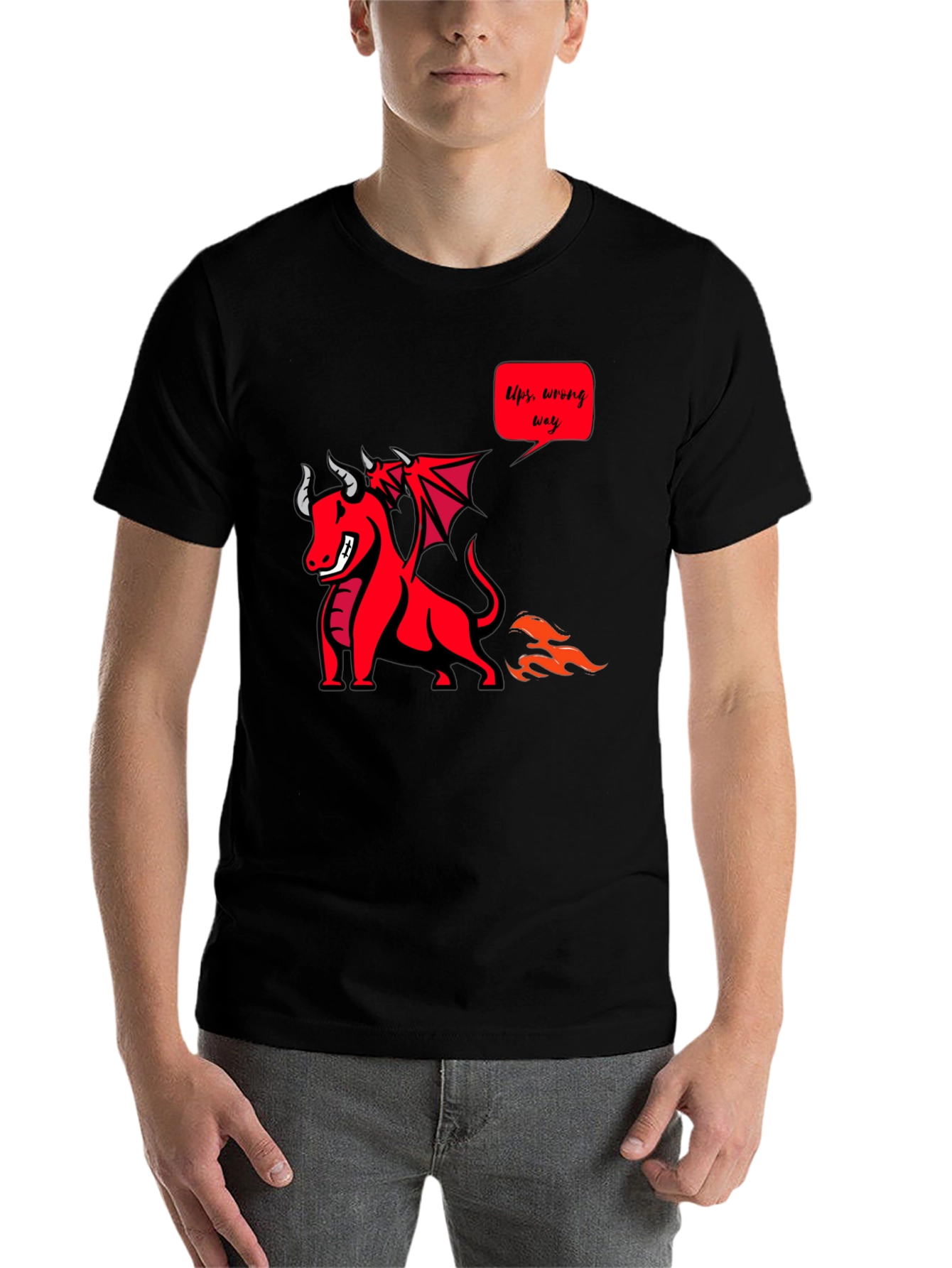 Black Funny Dragon T-Shirt - Ups, Wrong Way! view 7