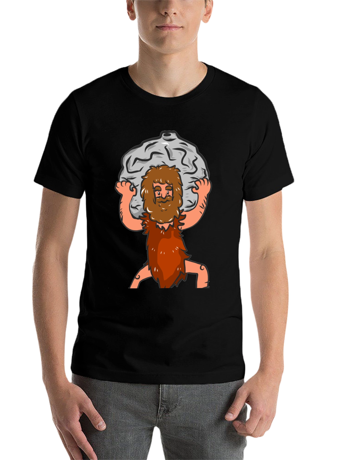 Black Atlas Caveman Cartoon Graphic T-Shirt view 7