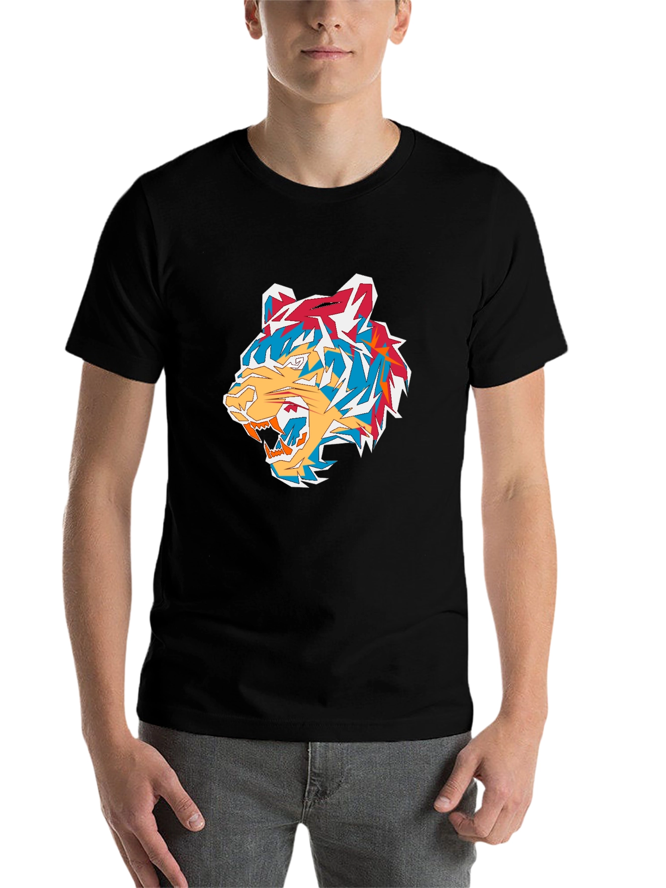 Black Cool Tiger Graphic Print Black T-Shirt view 7