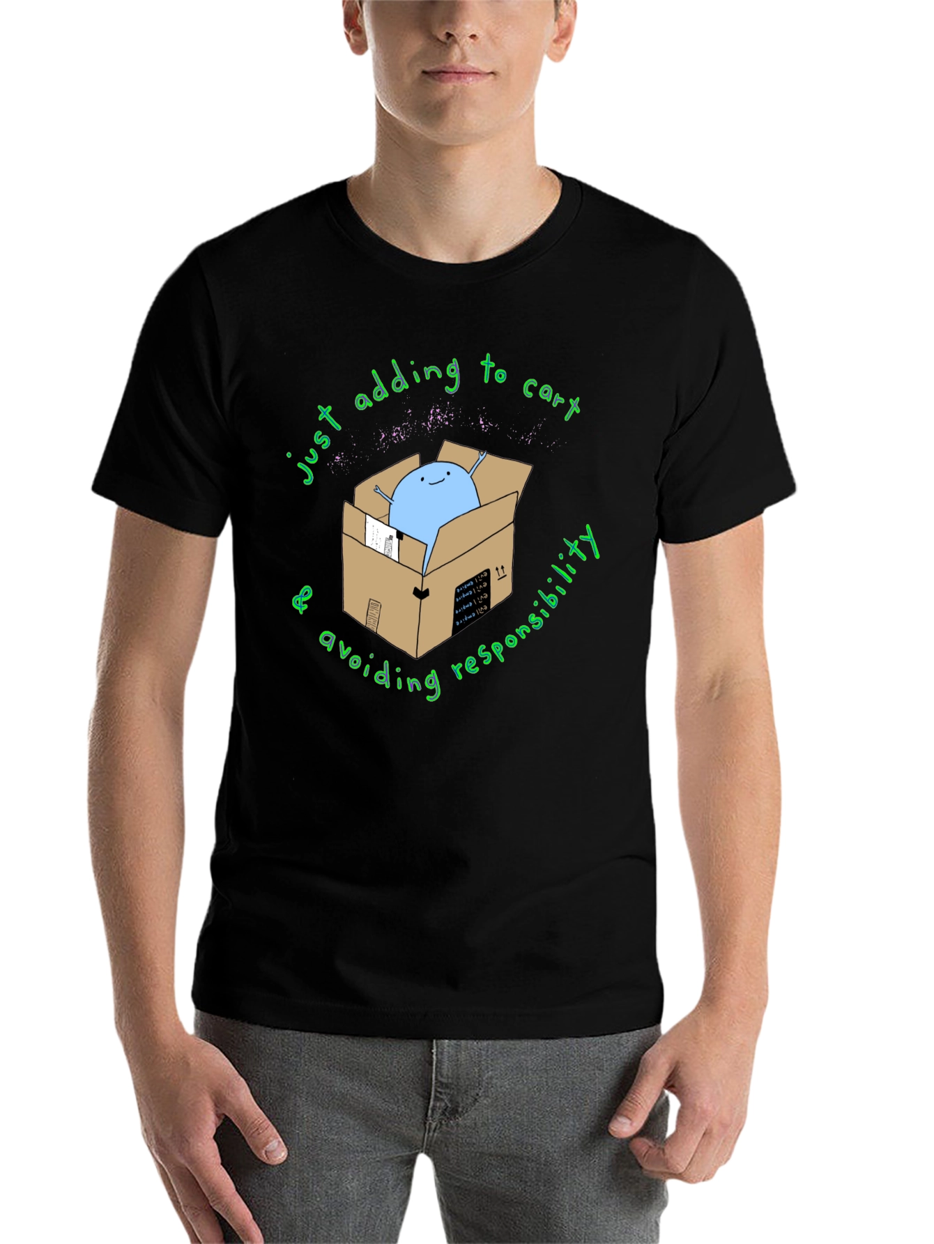 Black Adding to Cart T-Shirt - Avoiding Responsibility Tee view 7