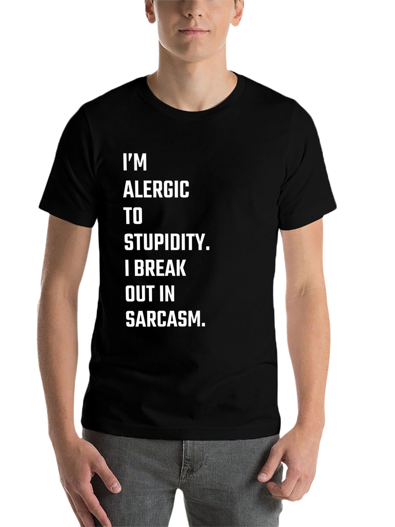 Black Sarcastic Humor T-Shirt - Allergy to Stupidity view 7