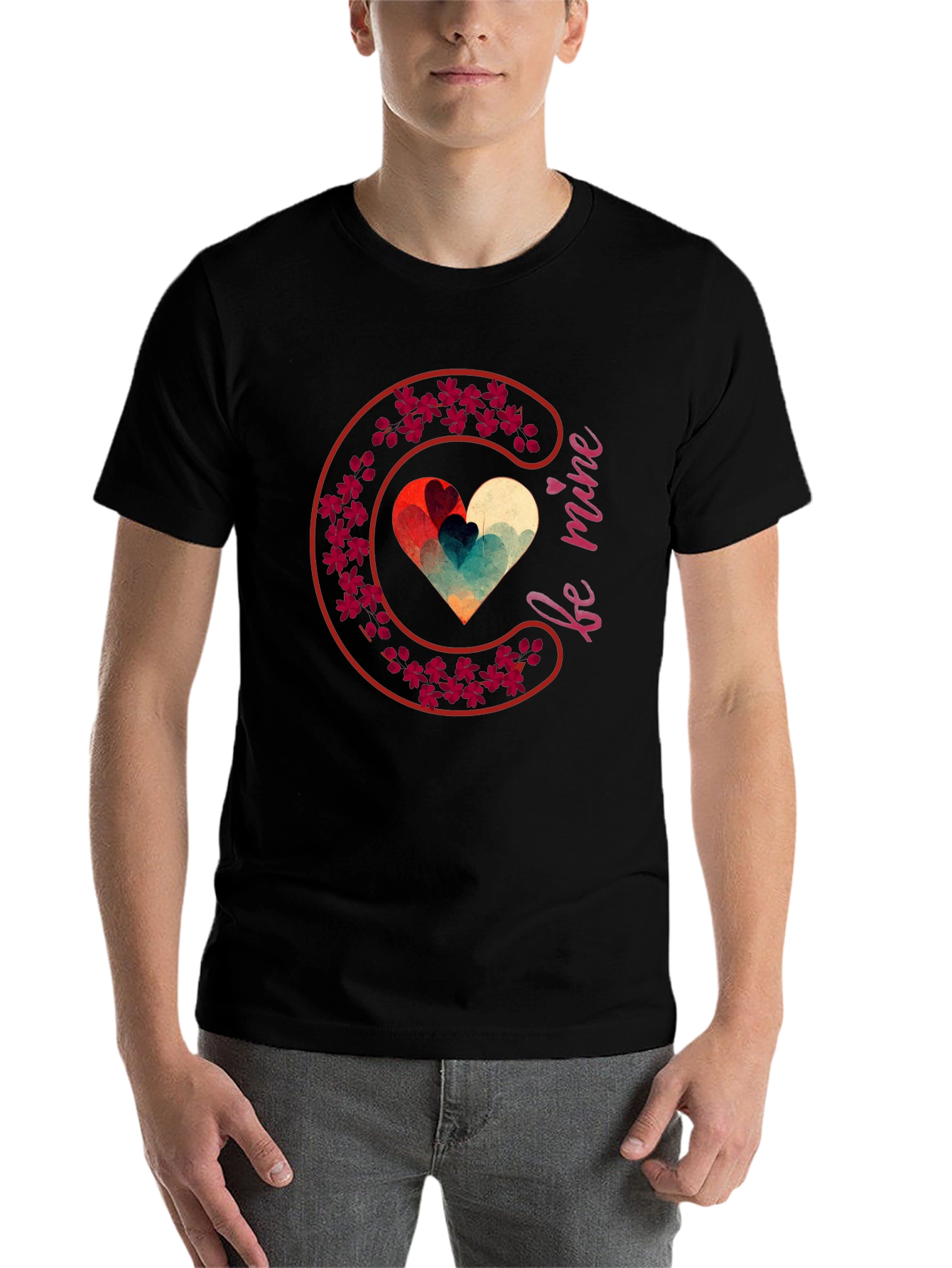 Black Be Mine Heart Valentine's T-Shirt view 7