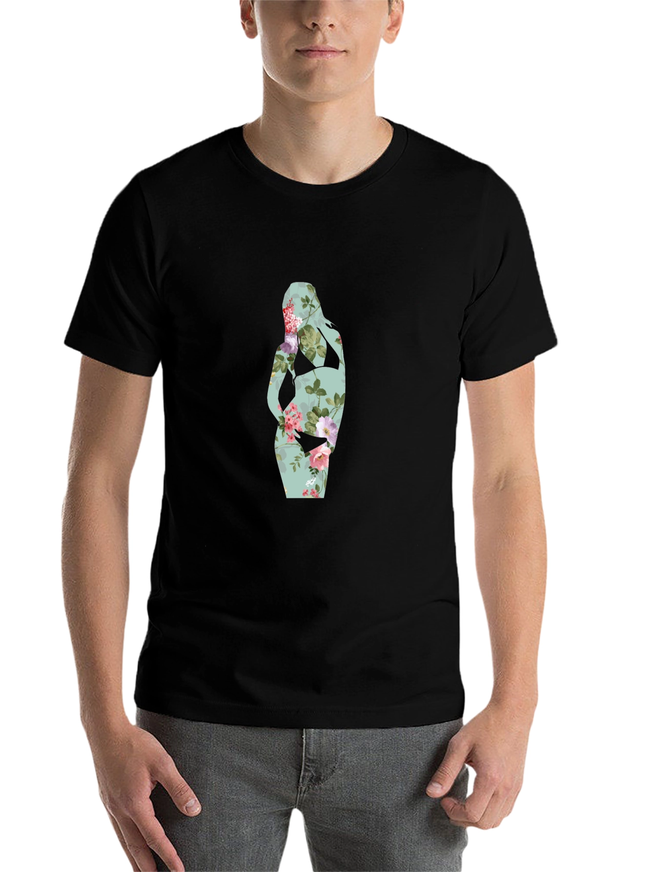 Black Floral Silhouette Maternity T-Shirt view 7