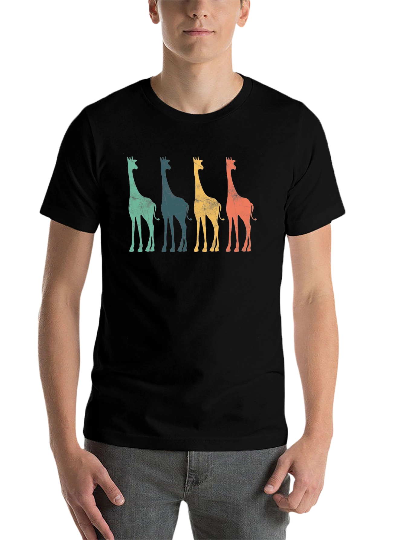 Black Retro Giraffe Graphic Tee - Cool Animal T-Shirt view 7
