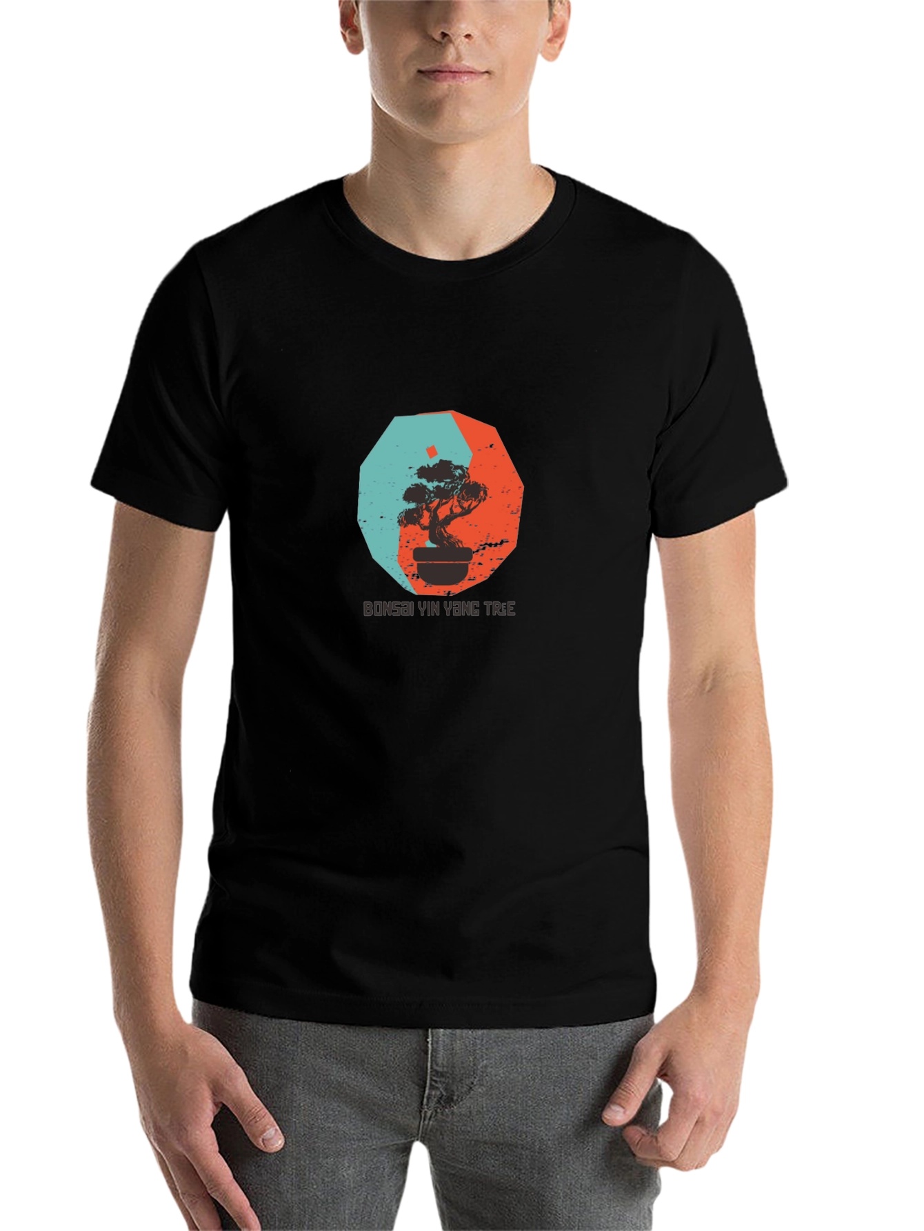 Black Yin Yang Bonsai Tree Graphic Tee - Black view 7