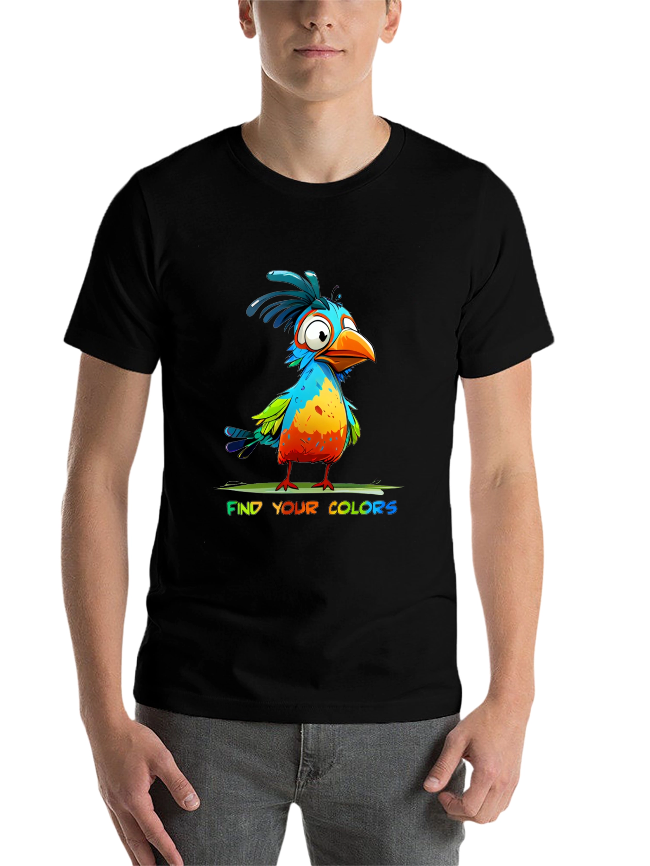 Black Colorful Cartoon Bird T-Shirt - Find Your Colors view 7