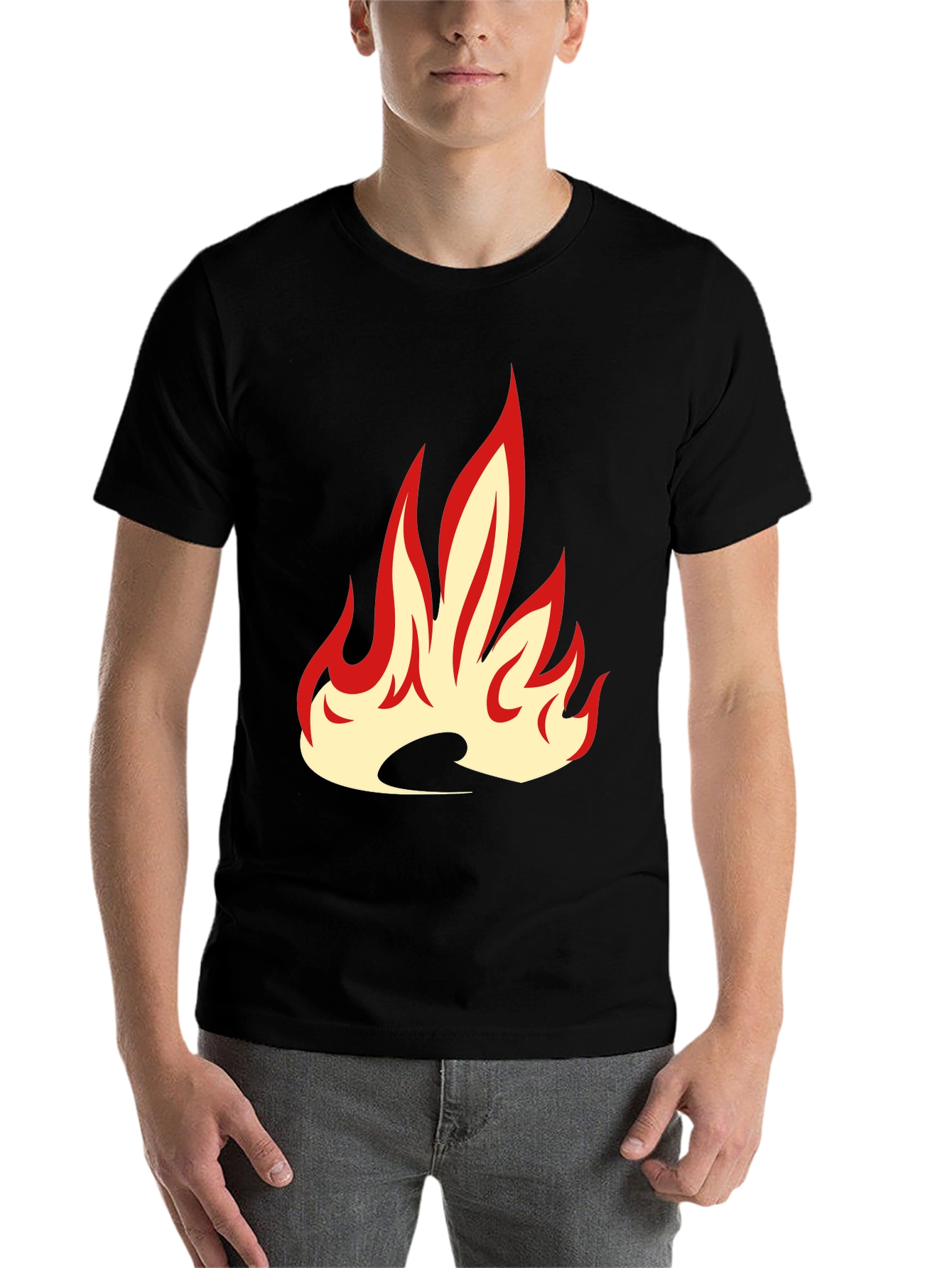 Black Fiery Flame Graphic Tee - Bold Black T-Shirt view 7