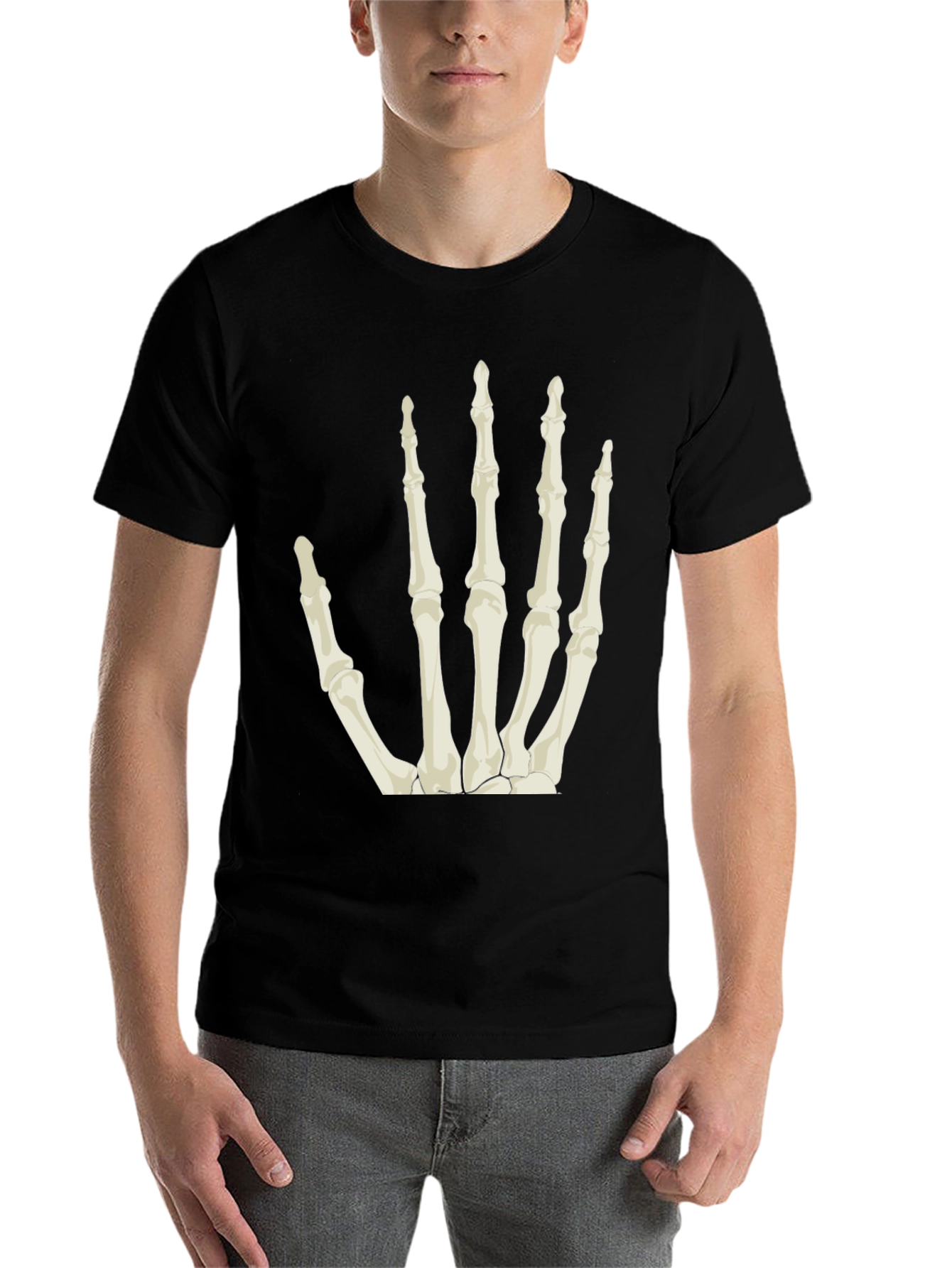 Black Skeleton Hand Graphic Tee - Black Cotton T-Shirt view 7