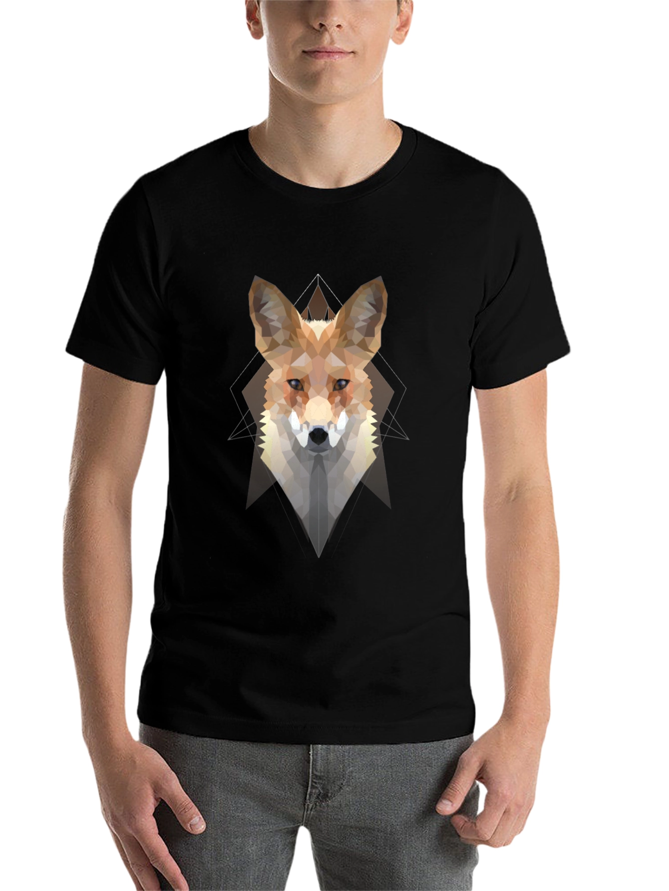Black Geometric Fox Graphic Tee - Men's Black T-Shirt view 7