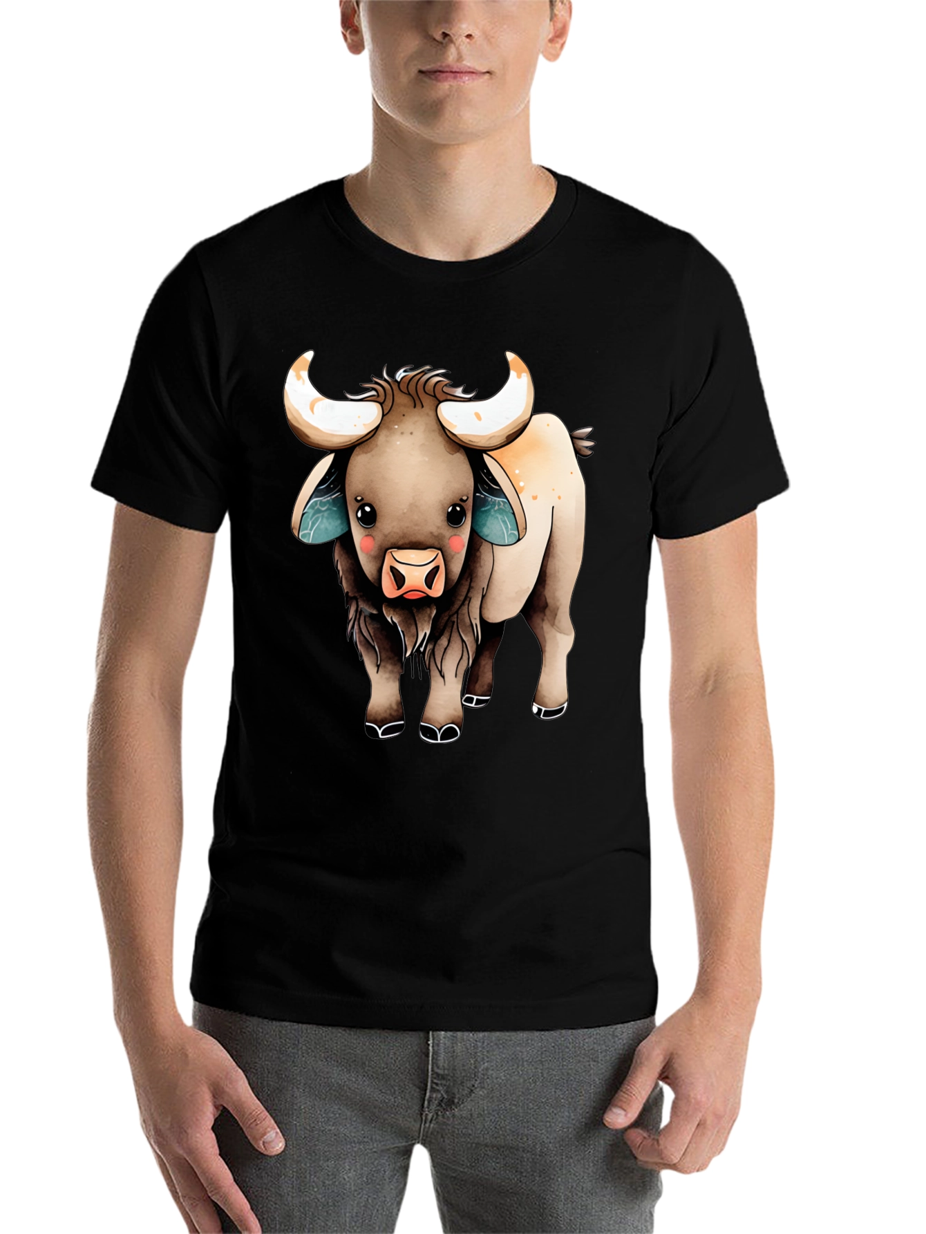 Black Cute Cartoon Highland Cow T-Shirt view 7