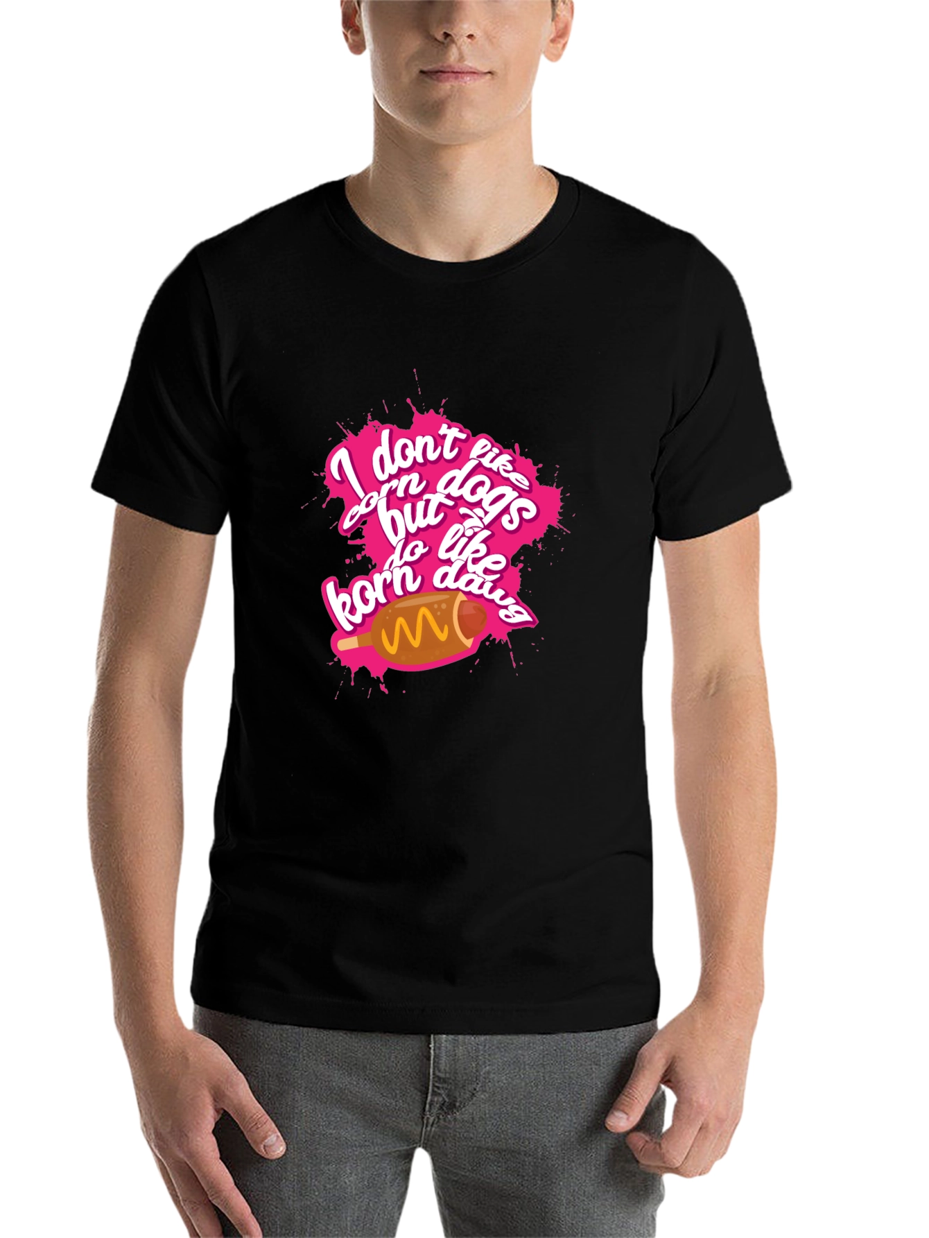 Black I Don't Like Corn Dogs Funny Graphic Tee view 7