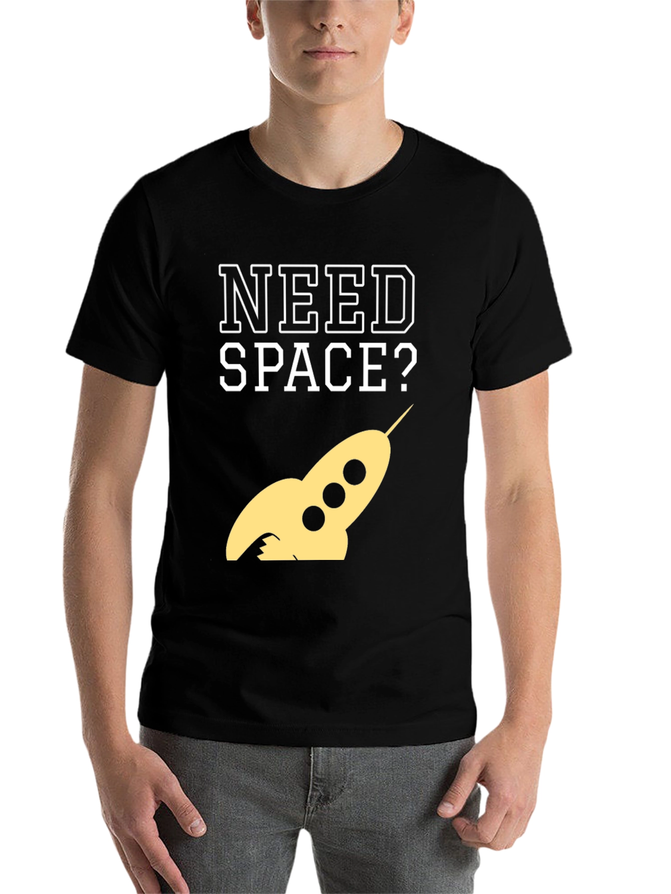 Black Need Space? Rocket Graphic Tee - Black Cotton T-Shirt view 7