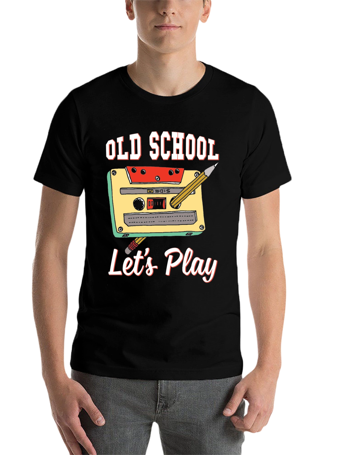 Black Old School Let's Play Graphic Tee view 7