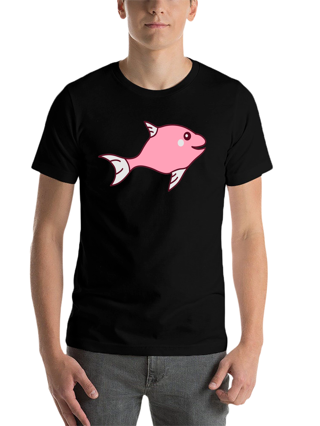 Black Pink Fish Graphic Tee - Black Cotton Blend view 7