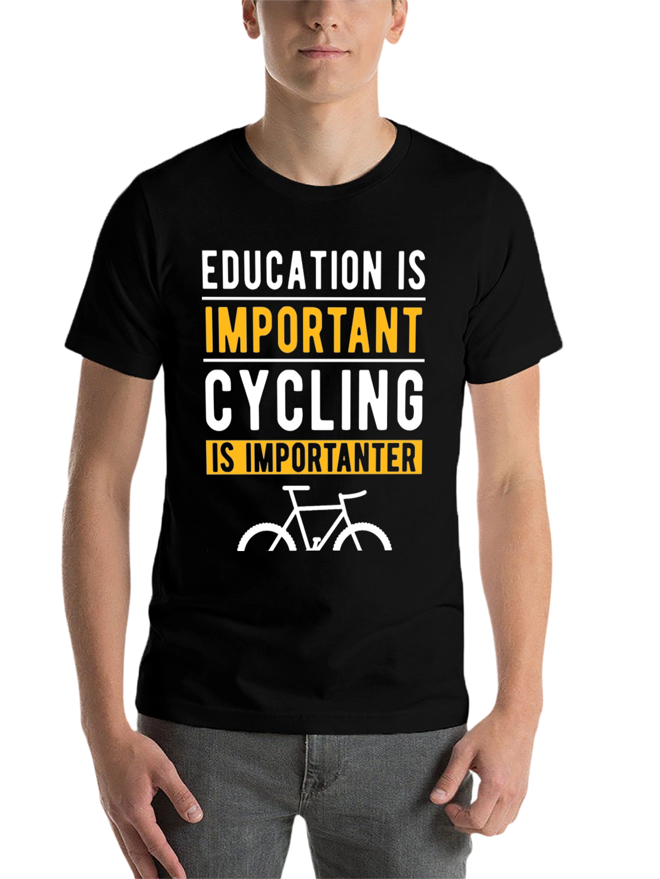 Black Funny Cycling T-Shirt: Education is Important Biker Tee view 7