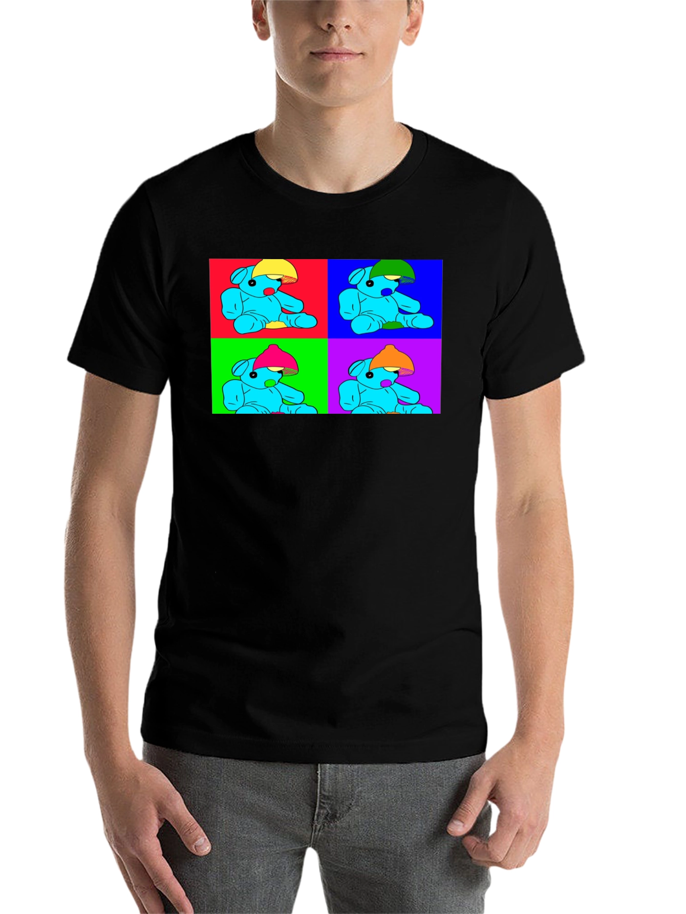 Black Pop Art Teddy Bear Graphic Tee - Unique Design view 7