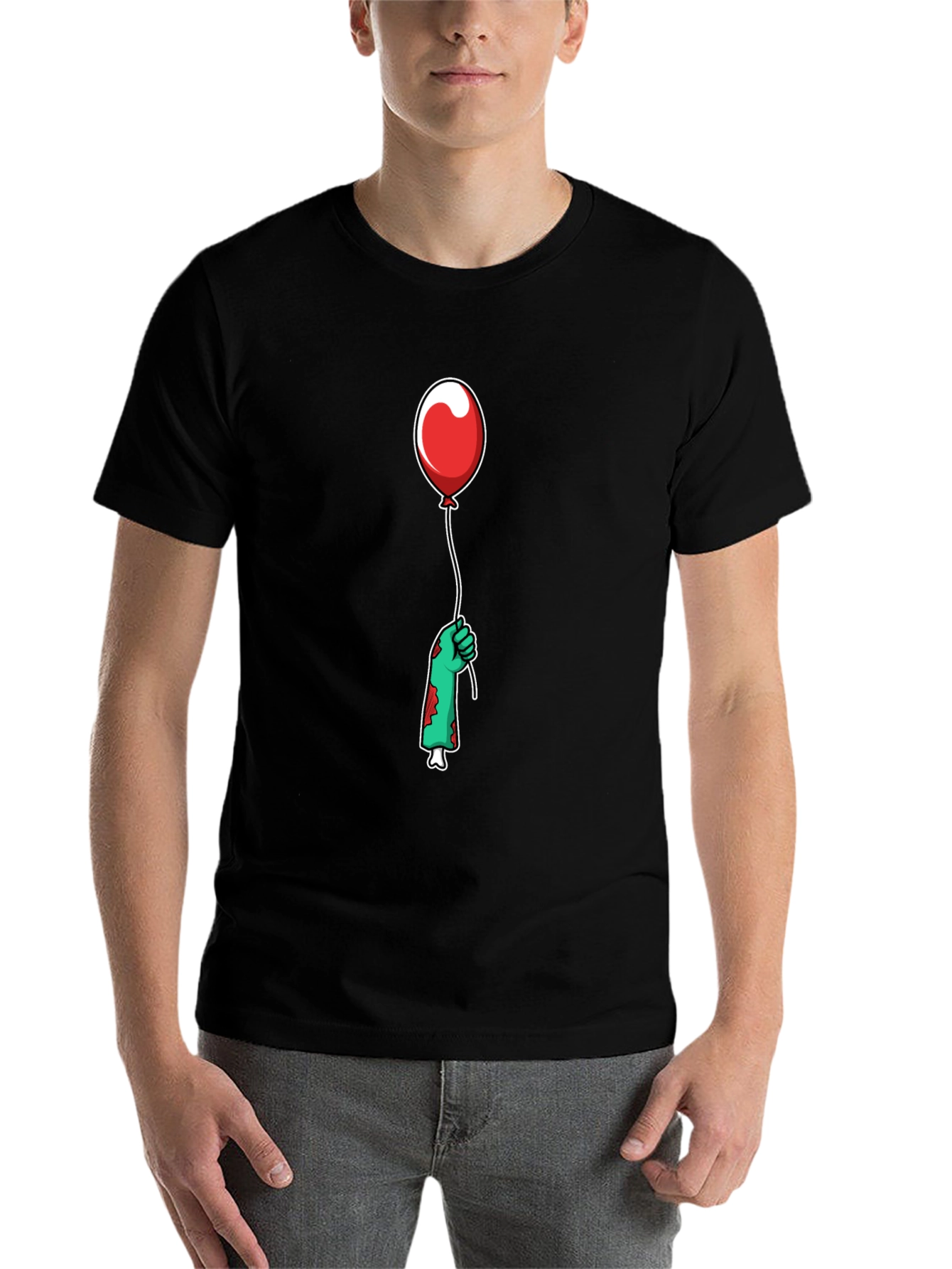 Black Zombie Hand Red Balloon Graphic T-Shirt view 7