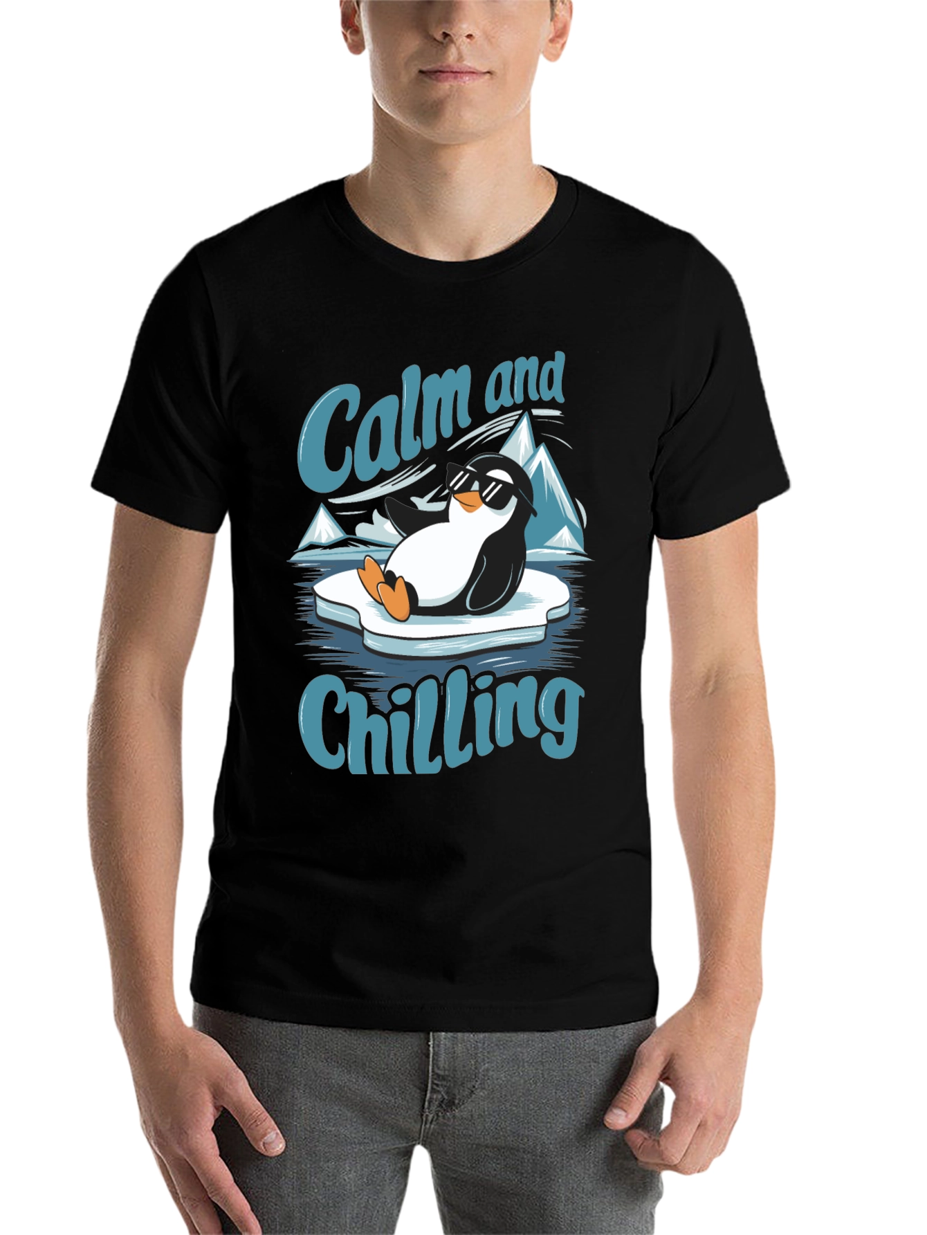 Black Calm and Chilling Penguin T-Shirt view 7