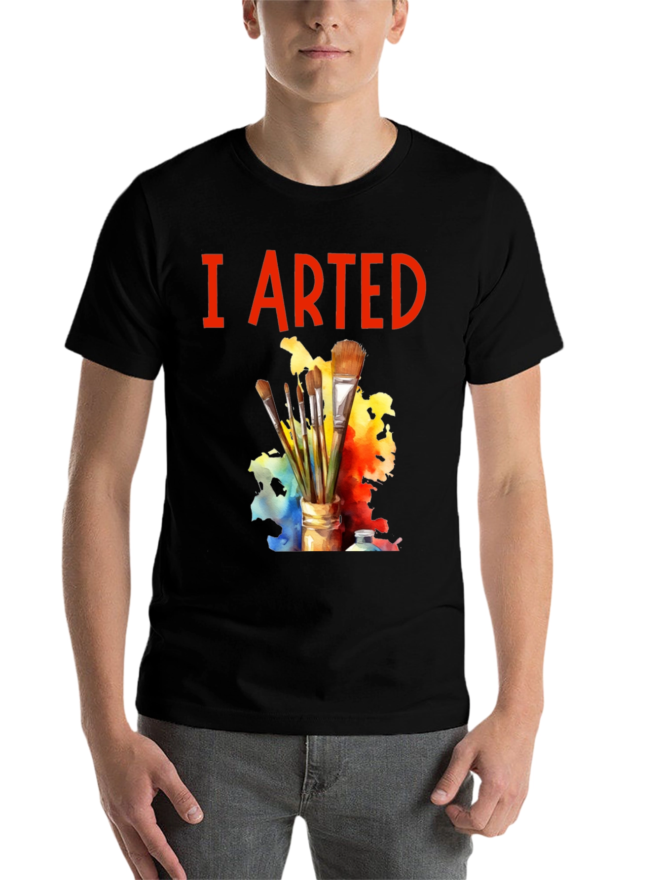 Black I Arted T-Shirt - Painter's Palette Brush Design view 7