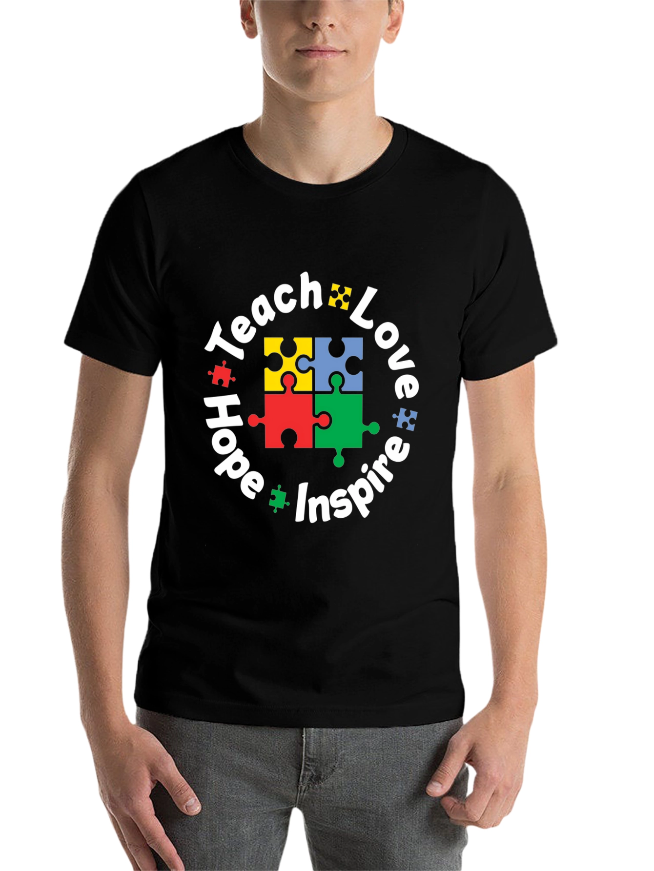 Black Teach Love Hope Inspire Puzzle Piece T-Shirt view 7
