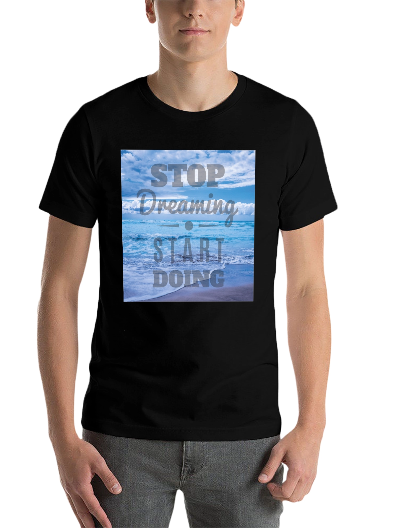 Black Inspirational Ocean T-Shirt - Stop Dreaming, Start Doing view 7