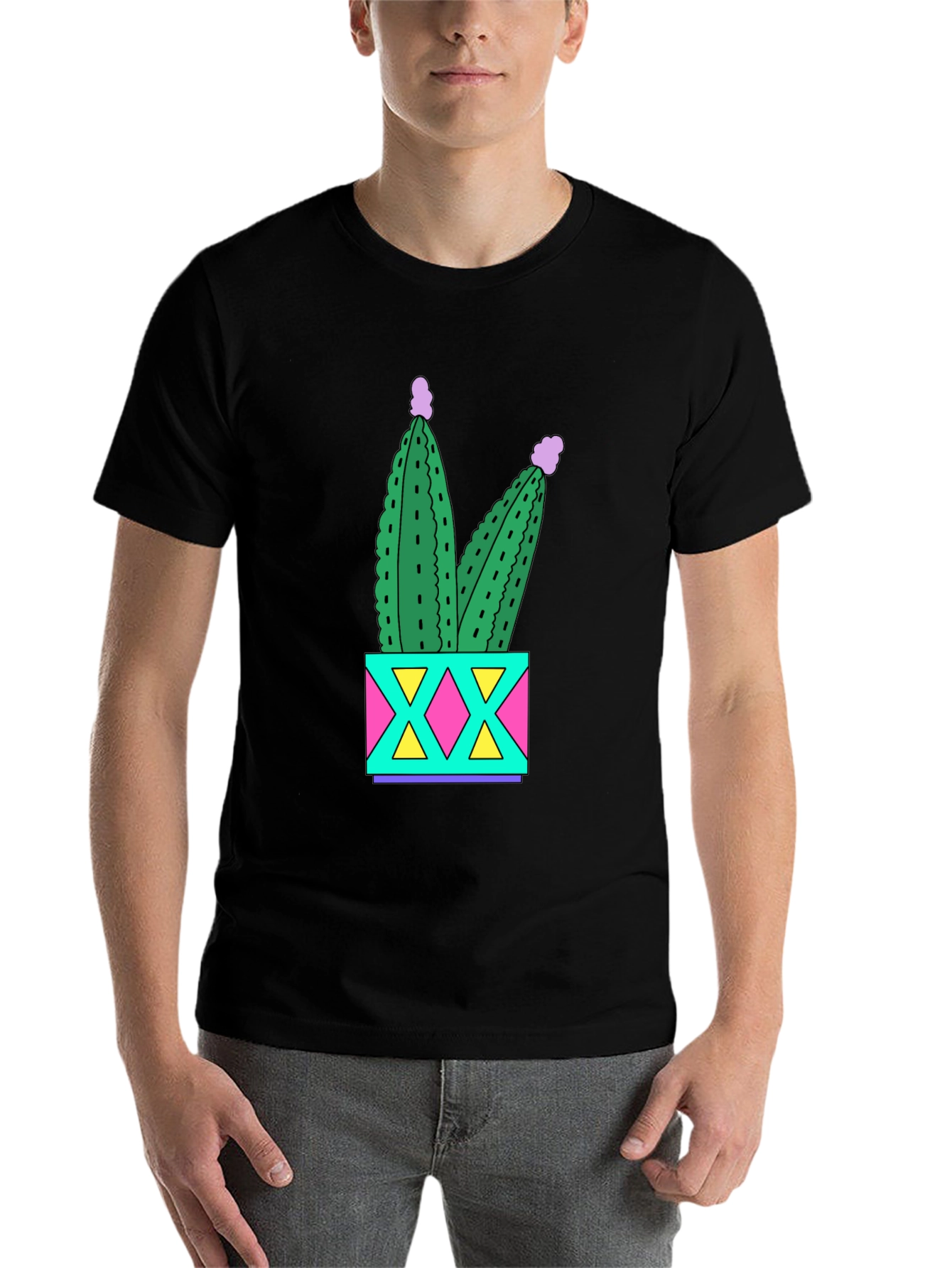 Black Fun Cactus T-Shirt - Black Cotton Graphic Tee view 7