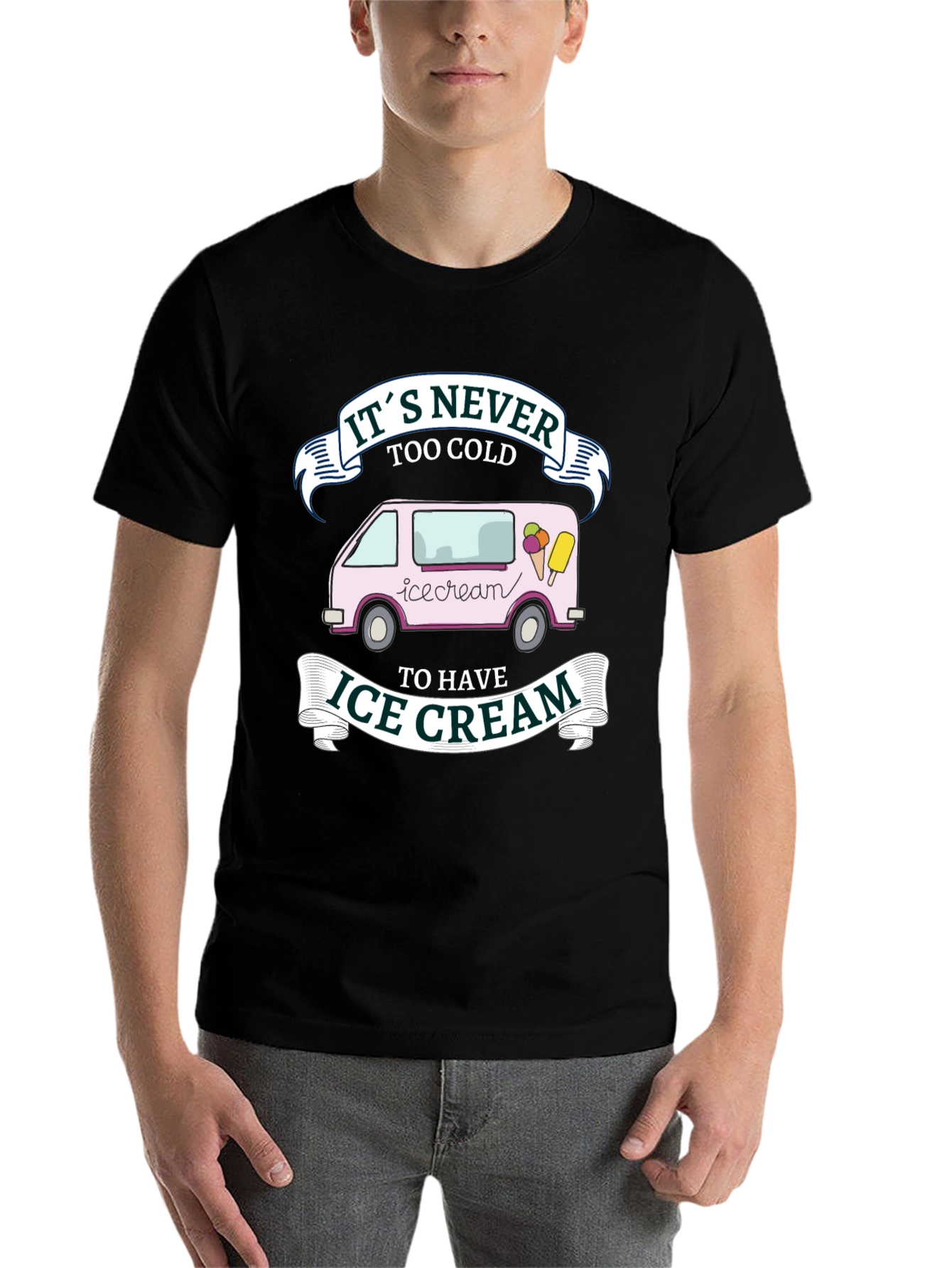 Black It's Never Too Cold Ice Cream Graphic T-Shirt view 7