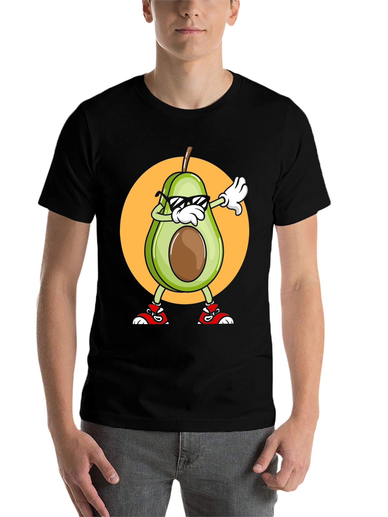 Black Avocado Dabbing Graphic Tee - Cool Cartoon T-Shirt view 7