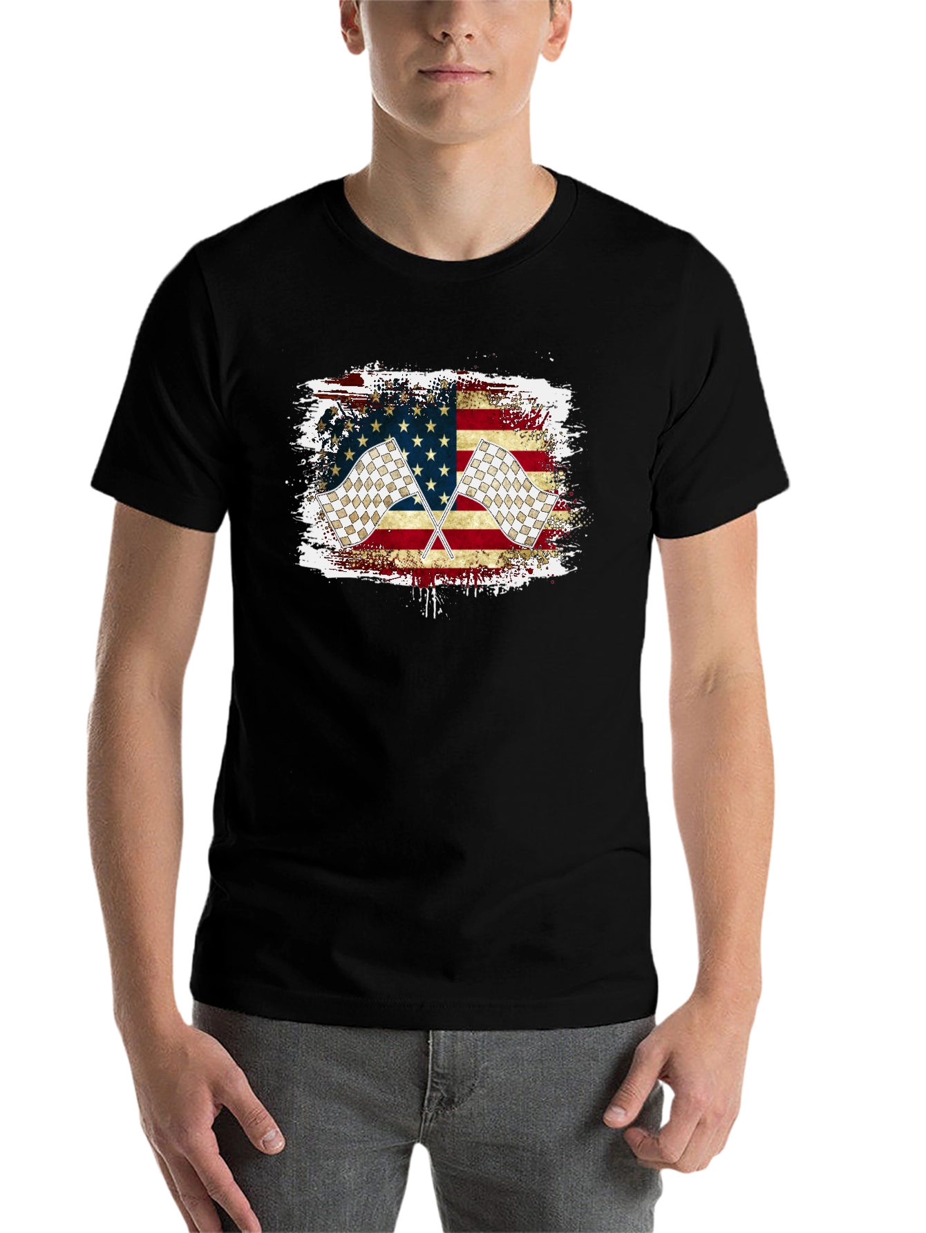 Black Racing Flag USA T-Shirt view 7